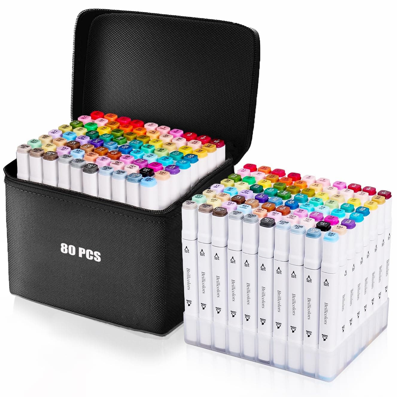 80 Colors Alcohol Markers Set with Base Dual Tip Drawing Markers for Comics Coloring Sketches Illustration (80 White) - Refillable