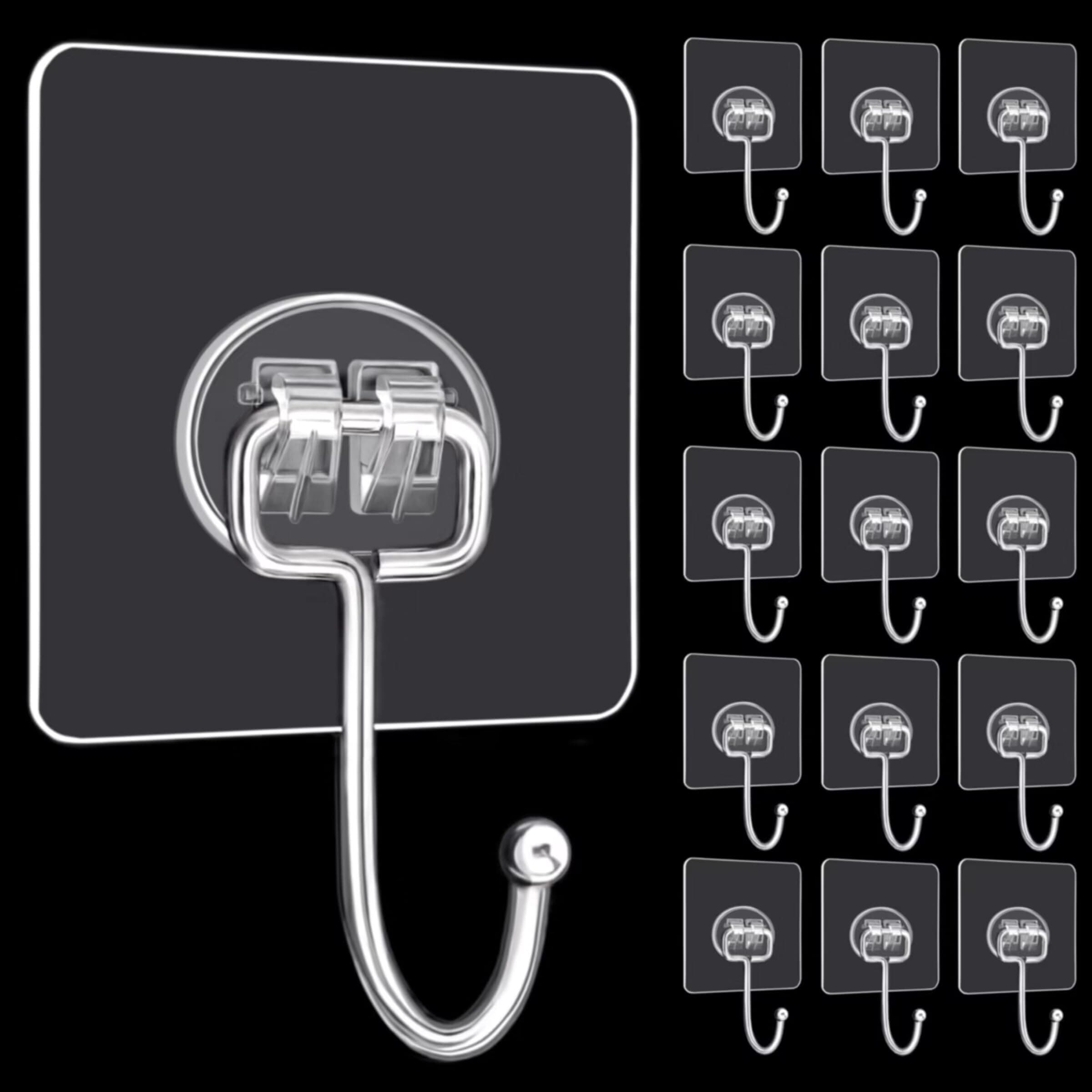 Large Adhesive Hooks, 16-Pack Hold 33lb(Max) Heavy Duty Sticky Hooks, Waterproof Transparent Hooks for Hanging, Self-Adhesive Traceless Clear Wall Hooks to Use for Keys Robe & Towel