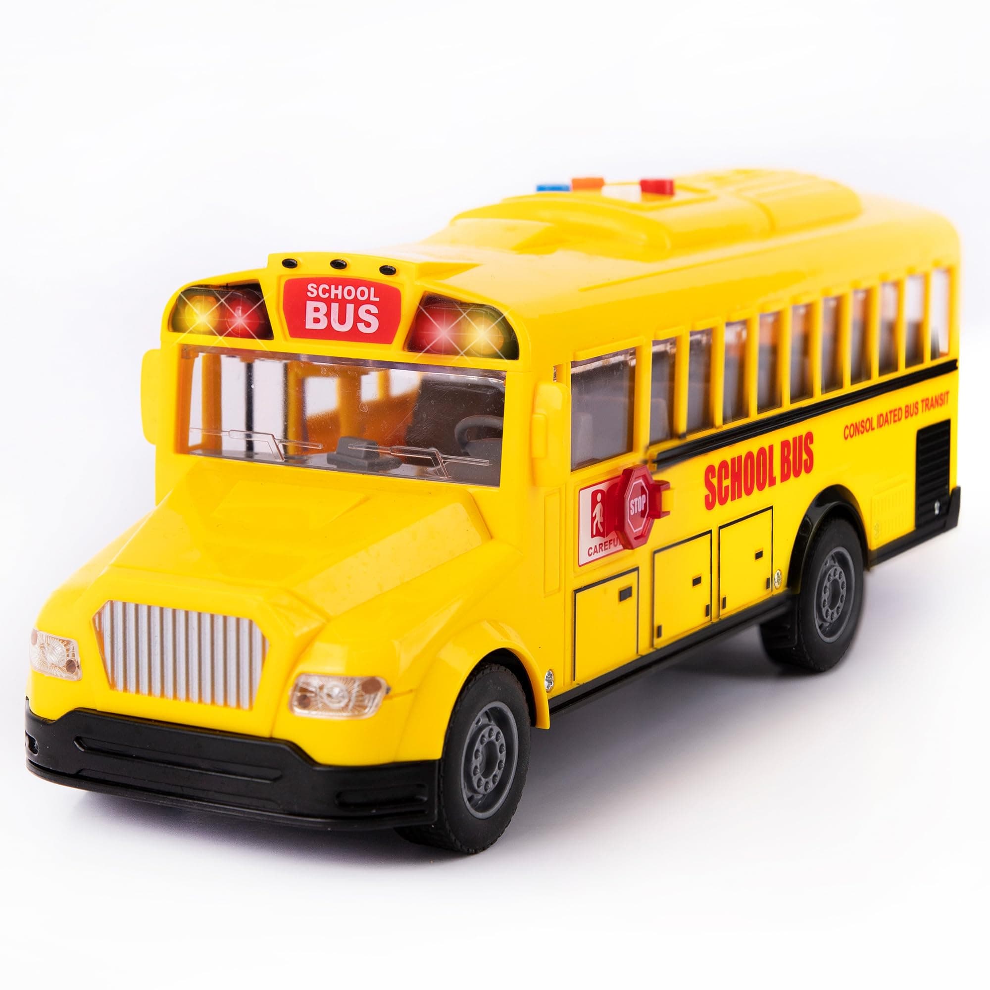 ArtCreativity Yellow School Bath Toy with Flashing Lights & Sounds Friction Power 1/16 Scale School Bus Toy with 4 Sounds & Lights Open Back and Side Doors for Ages 3+