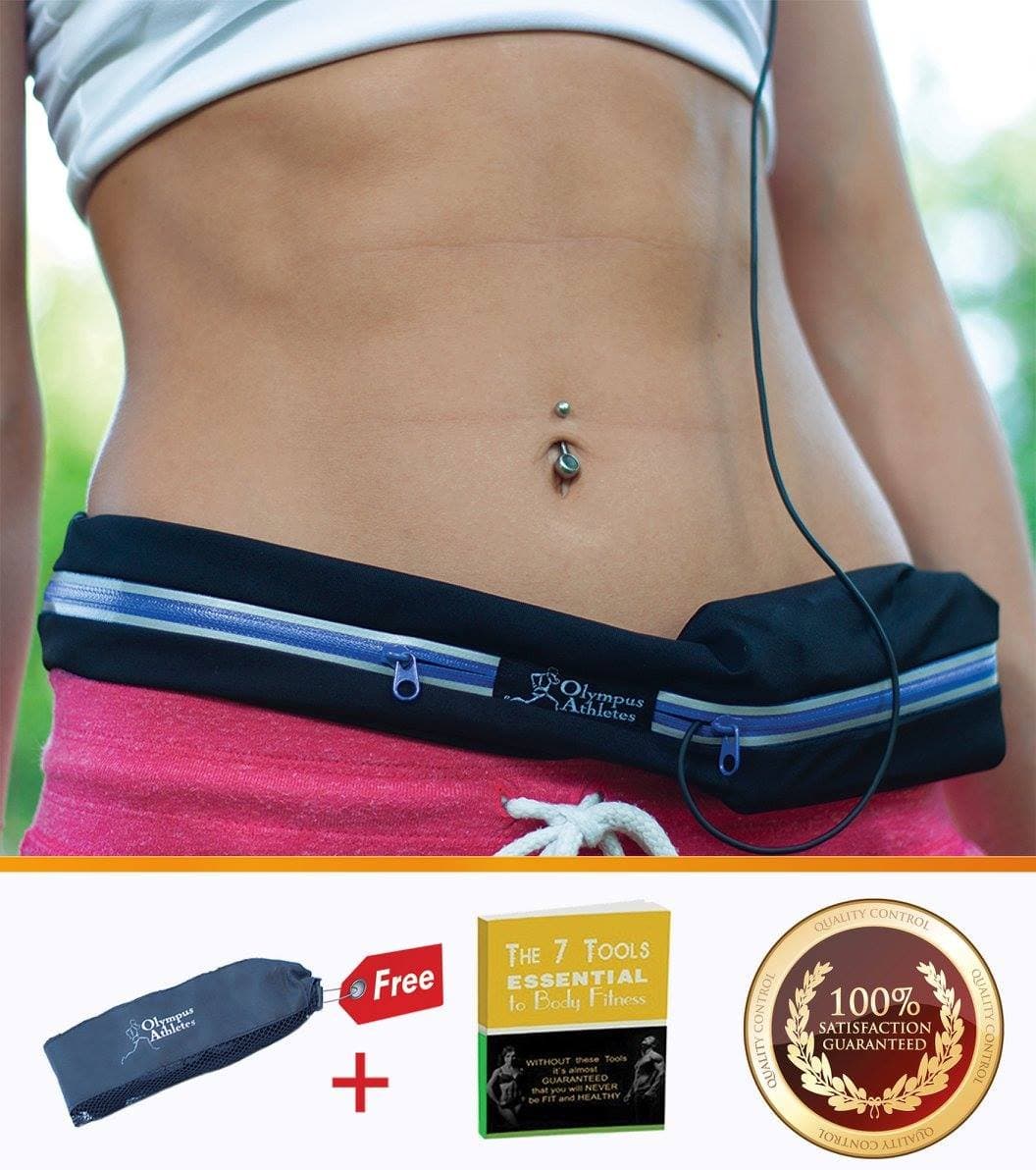 Running Belt Treadmill Waist-belt Pouch for Men & Women for Storing iPhone Keys Wallets ID Cards Secure during Workouts Hiking Marathon Gym etc - Made of Water Resistant Elastic Stretch Material