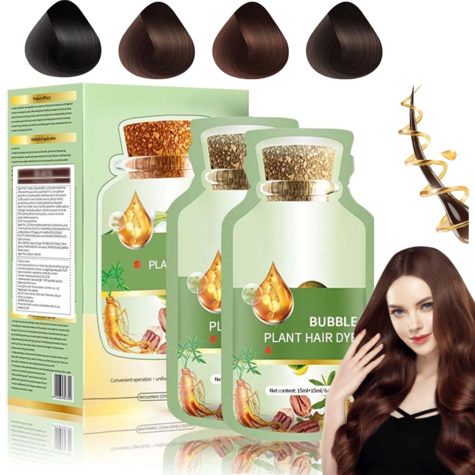 Bubble Plant Hair Dye,New Botanical Bubble Hair Dye Hair Dye Shampoo for Women Men 20ml 10Packs/Box(Natural Black)