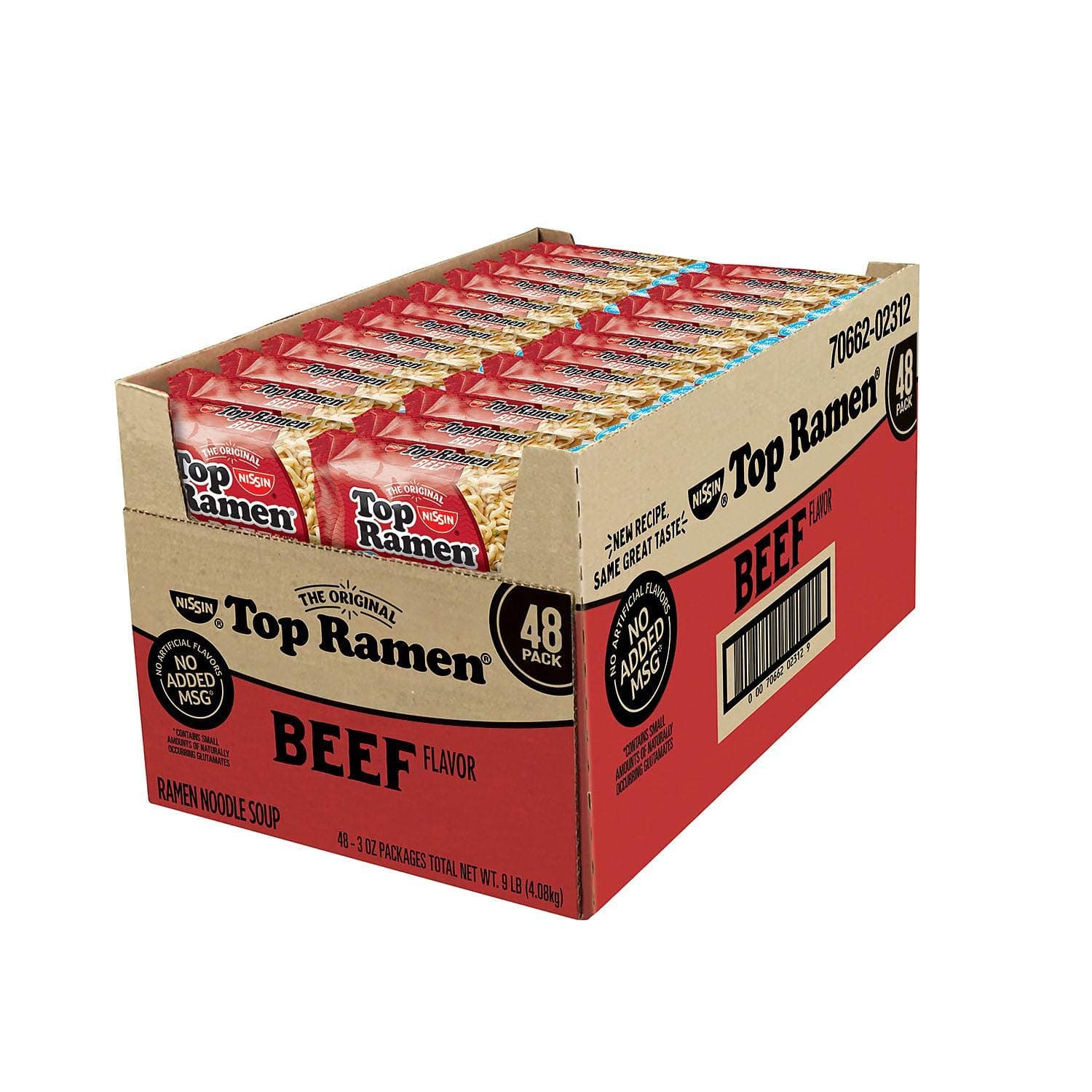 Nissin Top Ramen Beef Flavor Ramen Noodle Soup 3 Oz (Pack of 48)