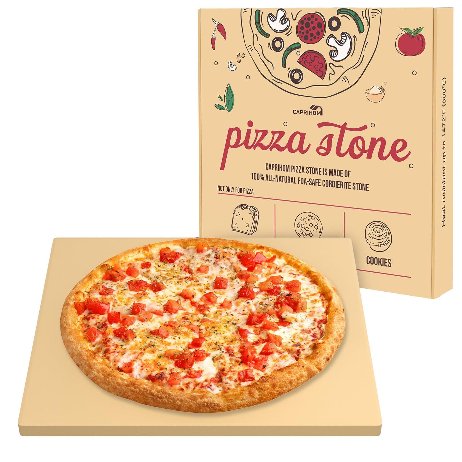 Pizza Stone for Grill & Oven - Rectangular Baking Stone, Heavy Duty Cordierite, Ideal for Different Pizza Sizes - Includes Scraper