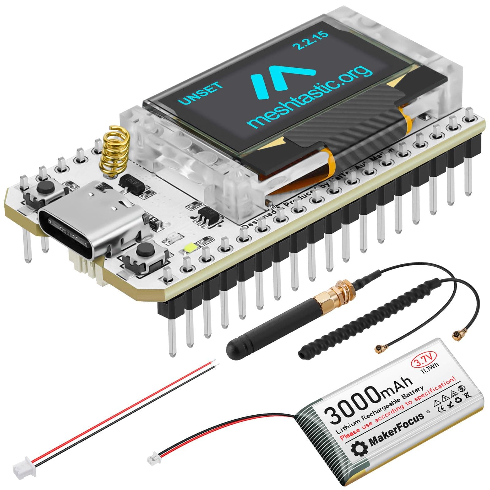 ESP32 LoRa V3 Development Board with 3000mAh Battery and 915MHz Antenna, Integrated WiFi Bluetooth SX1262 CP2102 0.96-inch OLED Display Type C for Meshtastic IoT Arduino Intelligent Scene