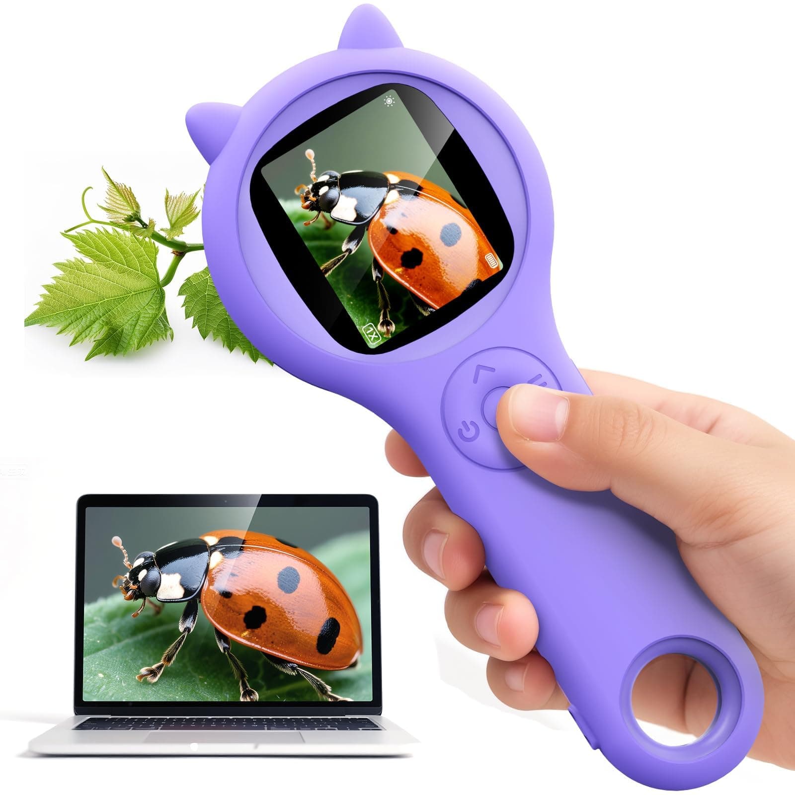 Microscope for Kids,Handheld Magnifying Glass with Light Educational Science Toys,Suitable for 4-12 Years Old Birthday Gifts(Purple)