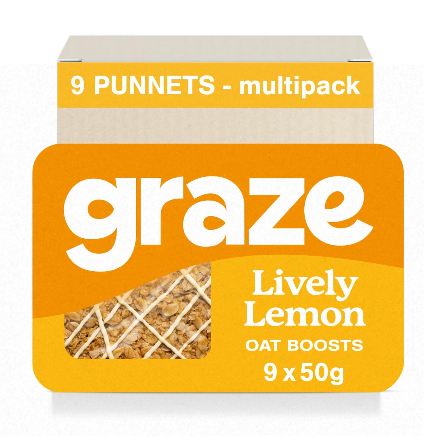 Graze Lively Lemon Oat Flapjacks, Vegetarian Healthy Snacks, High in Fibre, 3 Bars per Punnet, Whole Oats & Natural Flavours - Packaging may vary-(9 x 50g Snacks)