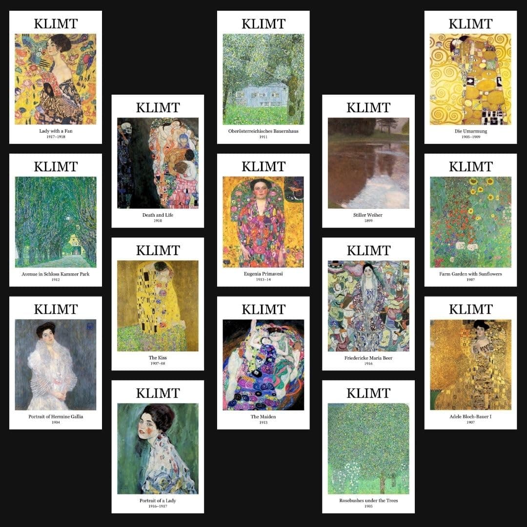 Funk You Store Gustav Klimt Paintings Polaroids | Aesthetic 15 Mini Posters (8.6 x 6 cm) | Posters of Klimt's Lady with Fan, Death and Life, The Kiss, and more | Gustav Klimt's Poster (Klimt, 15)