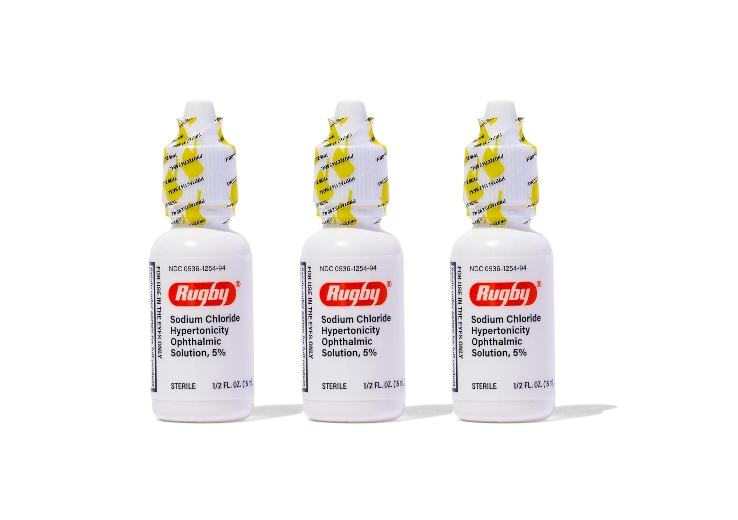 Rugby Sodium Chloride Hypertonicity Ophthalmic Eye Solution 5% - Sodium Chloride Eye Drops for Temporary Corneal Edema Symptom Support - Alcohol-Free - 0.5 Fl. Oz. (3-Pack)