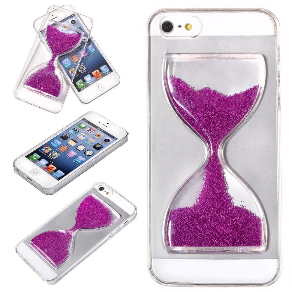 Mabely Quicksand Hourglass 3D fashion Creative Design Quicksand and Star Flow back and forth Transparent Liquid Hard shell phone case for iPhone 6Plus/6s Plus（5.5 inch）Purple