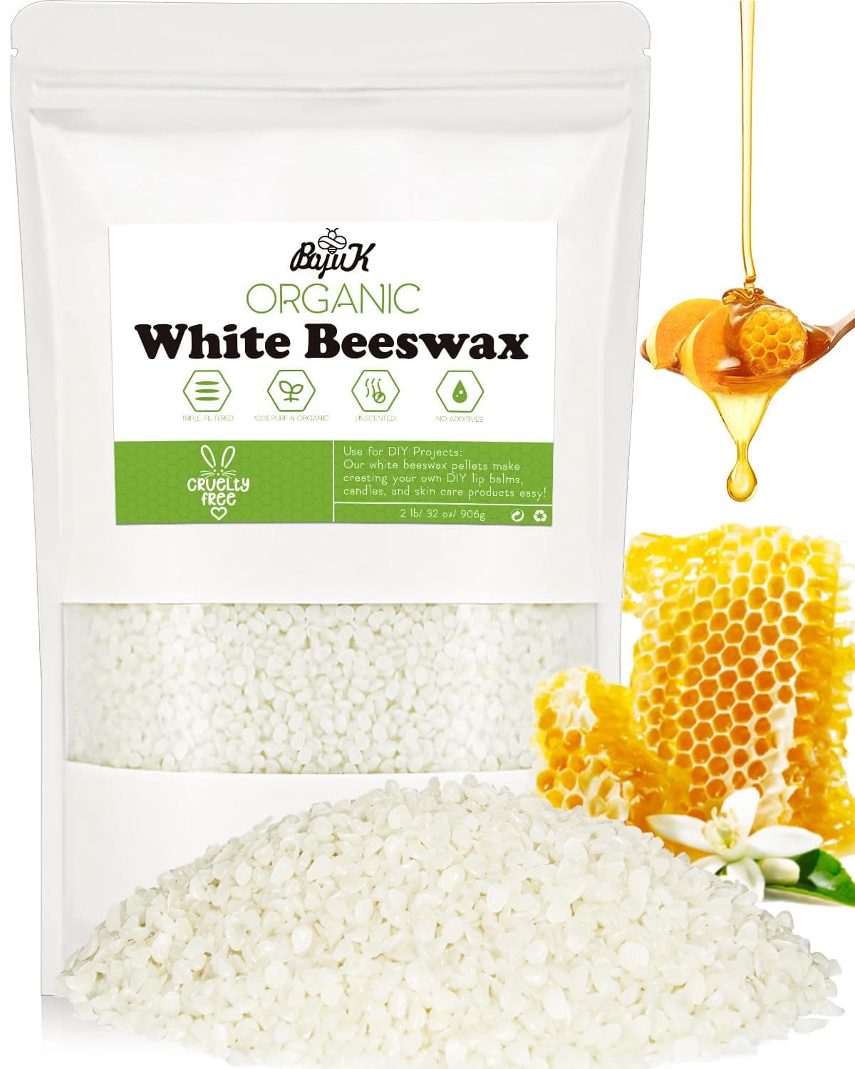 White Beeswax Pellets, Beeswax for Candle Making, Beeswax Pellets Cosmetic Grade Eco Friendly Products, Organic Beeswax for Body, Skin Care DIY, Lip Balm and Soap Making Supplies [ 906g ]
