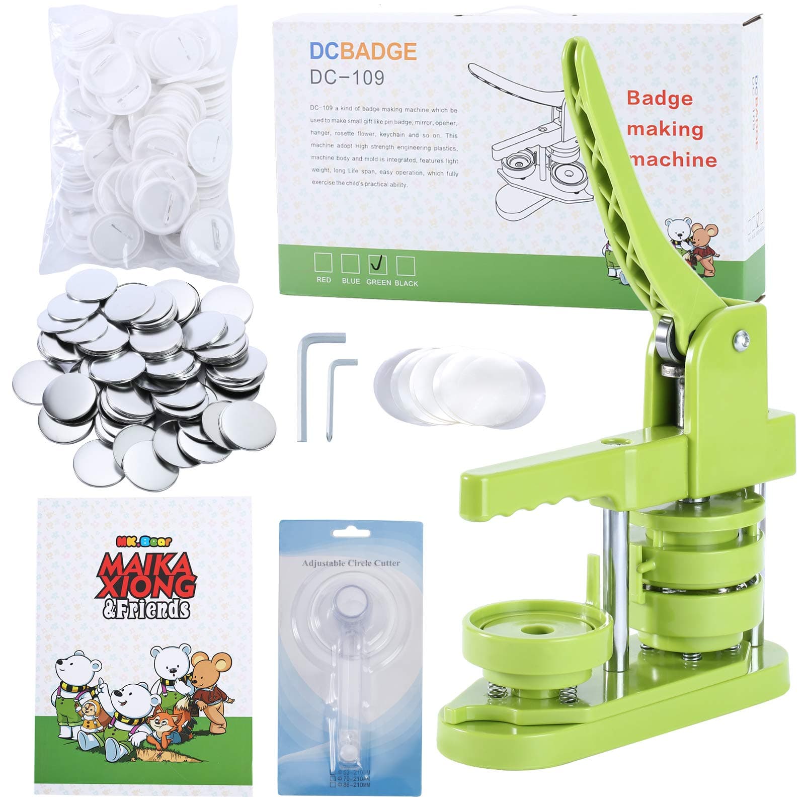 58mm (2.25 in) DIY Button Maker Machine - Green Plastic Round Sewing Buttons - 201 Pieces