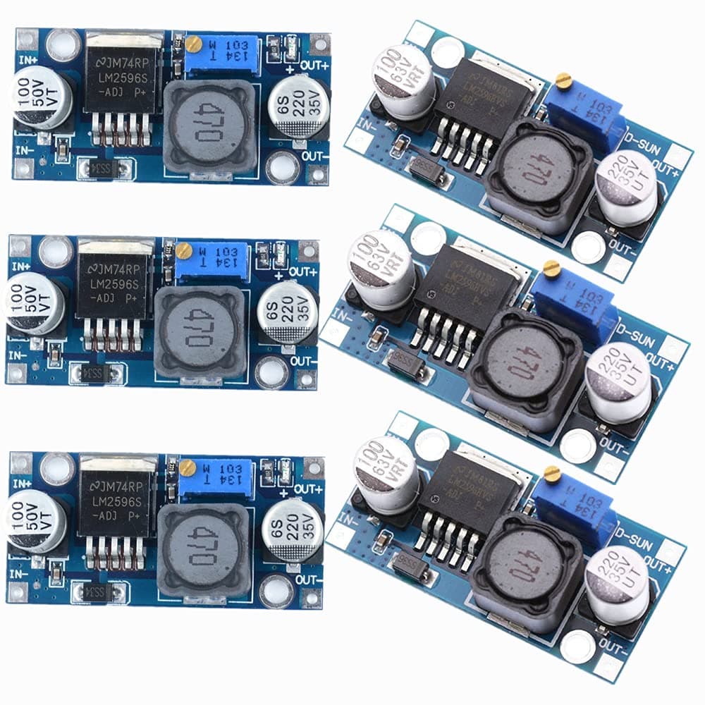 6 Pack LM2596 DC-DC Buck Converter, QEBIDUM LM2596S Adjustable DC to DC Step Down Module DIP SMD Reduced Voltage Stabilizer Input 3.0-40V Output 1.5-35V High Efficiency Power Supply Regulator