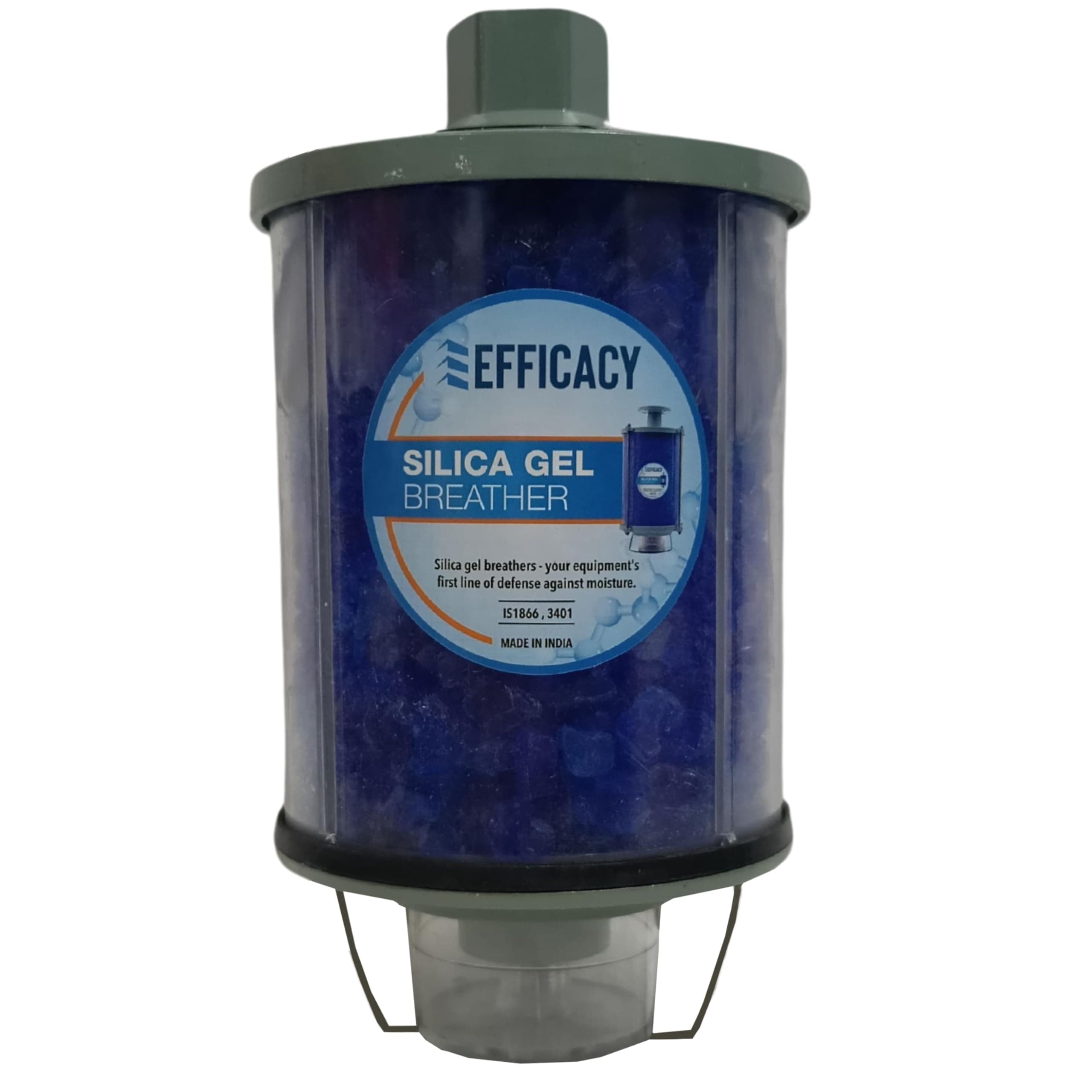 Efficacy Silica Gel Breather Size 1000 gm Transformer Breather Desiccant Breathers Color Dark Blue to Pink Indicated Made of Top Bottom Aluminium and UV Protected Polycarbonate Tube & Cup