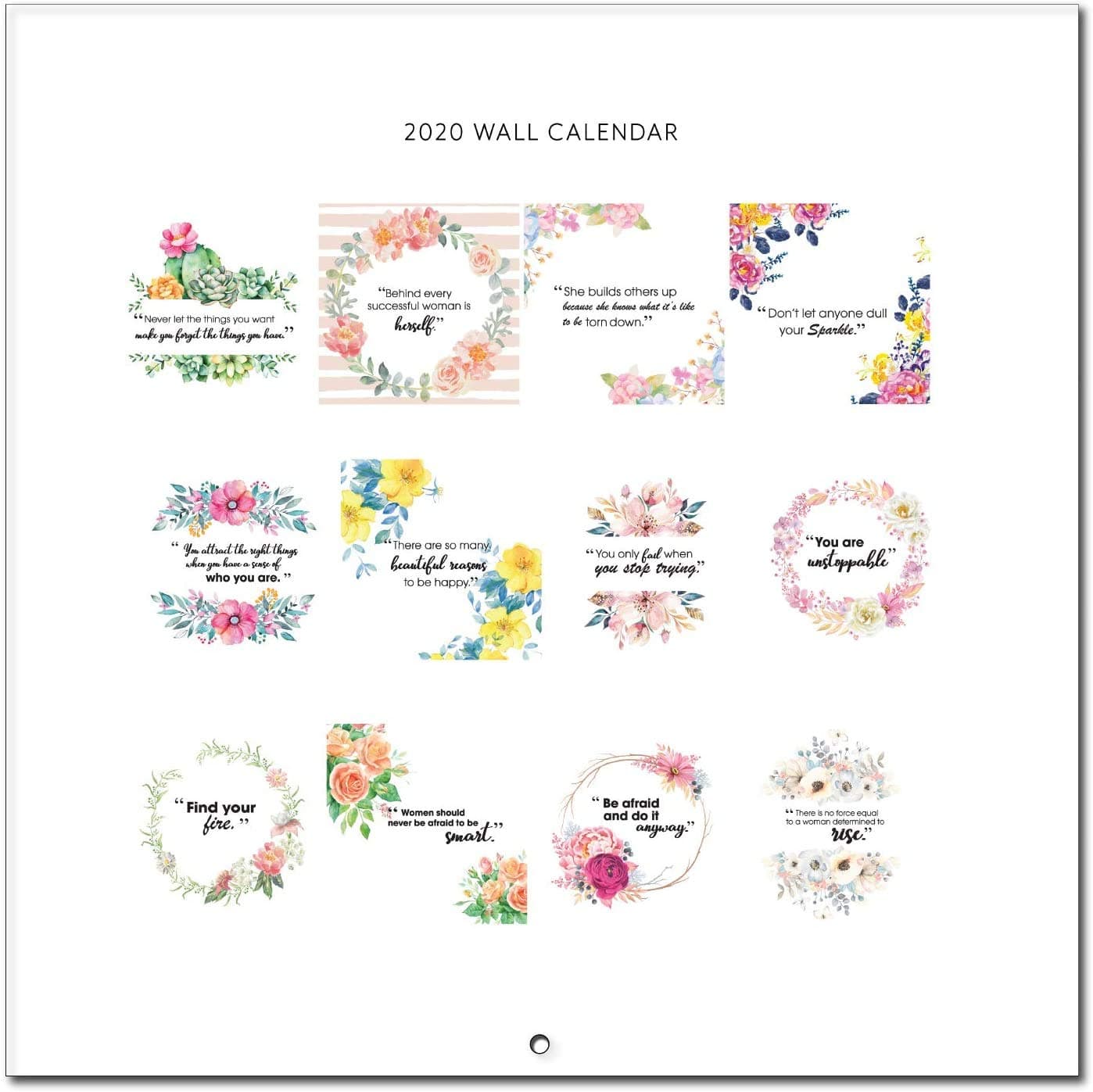 2021 Desk Calendar - Desk Calendar 2021, 12 x 12 Inch with Vibrant Sentence Floral, Monthly Square Calendar with Thick & Sturdy Paper, 11.8" x 23.6" (Open), Poluma