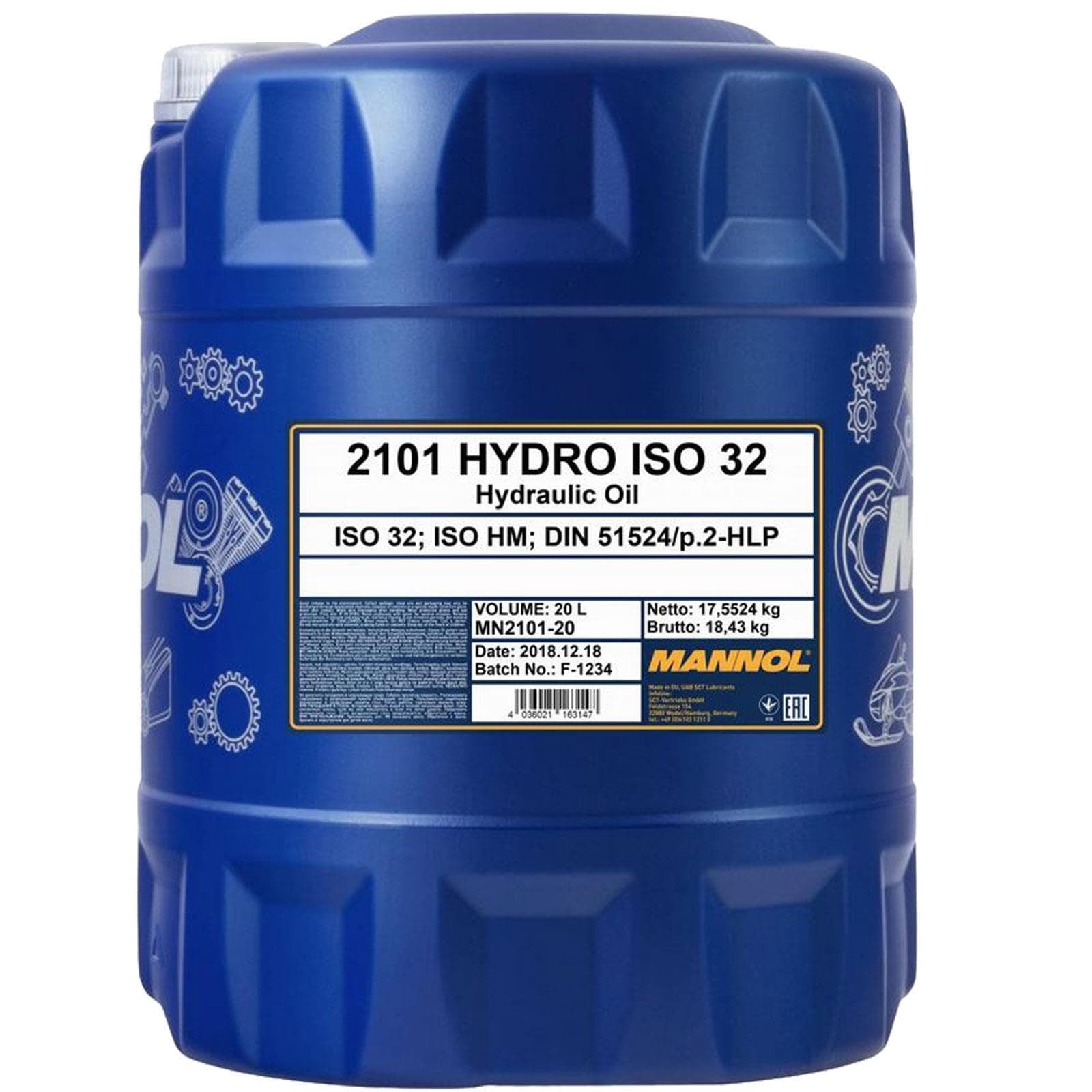 Mannol 20 Litres Hydro ISO 32 Hydraulic Oil 2101 DIN 51524-2 All Season Mineral Based