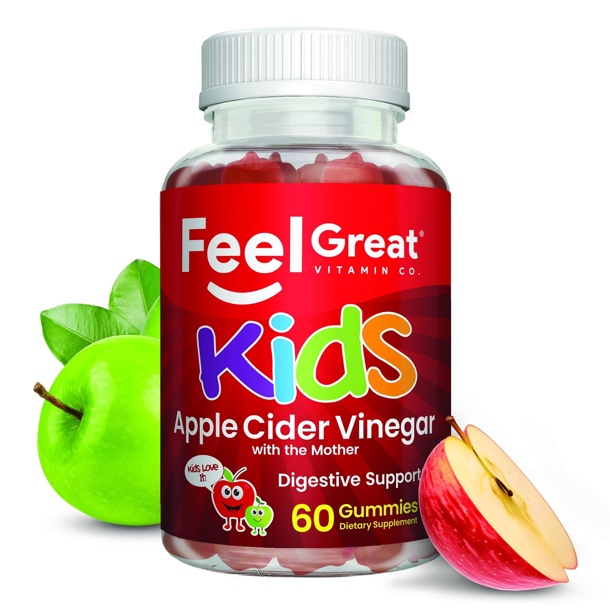 Apple Cider Vinegar Gummies for Kids | Rich in Digestive Enzymes & Natural Antioxidants for Gut Health | Vegan Gummy Supports Healthy Nutrient Absorption | 60 Day Supply