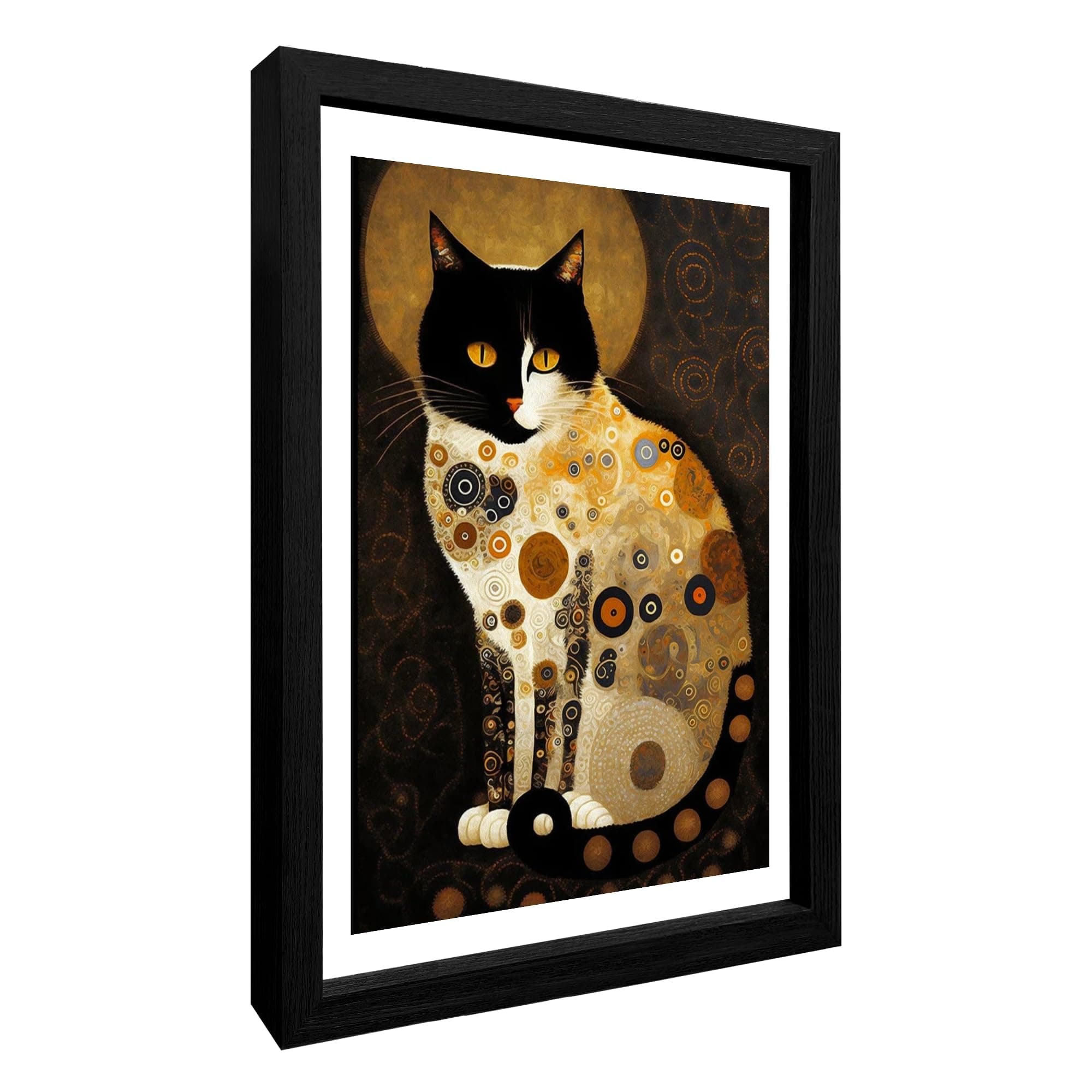 jenesaisquoi Frame Gustav Klimt Black Cat Wall Art Poster, Gustav Klimt Artwork Funny Cat Garden Painting Ready To Hang for Living Room, Bedroom, Office (8x10 inch)