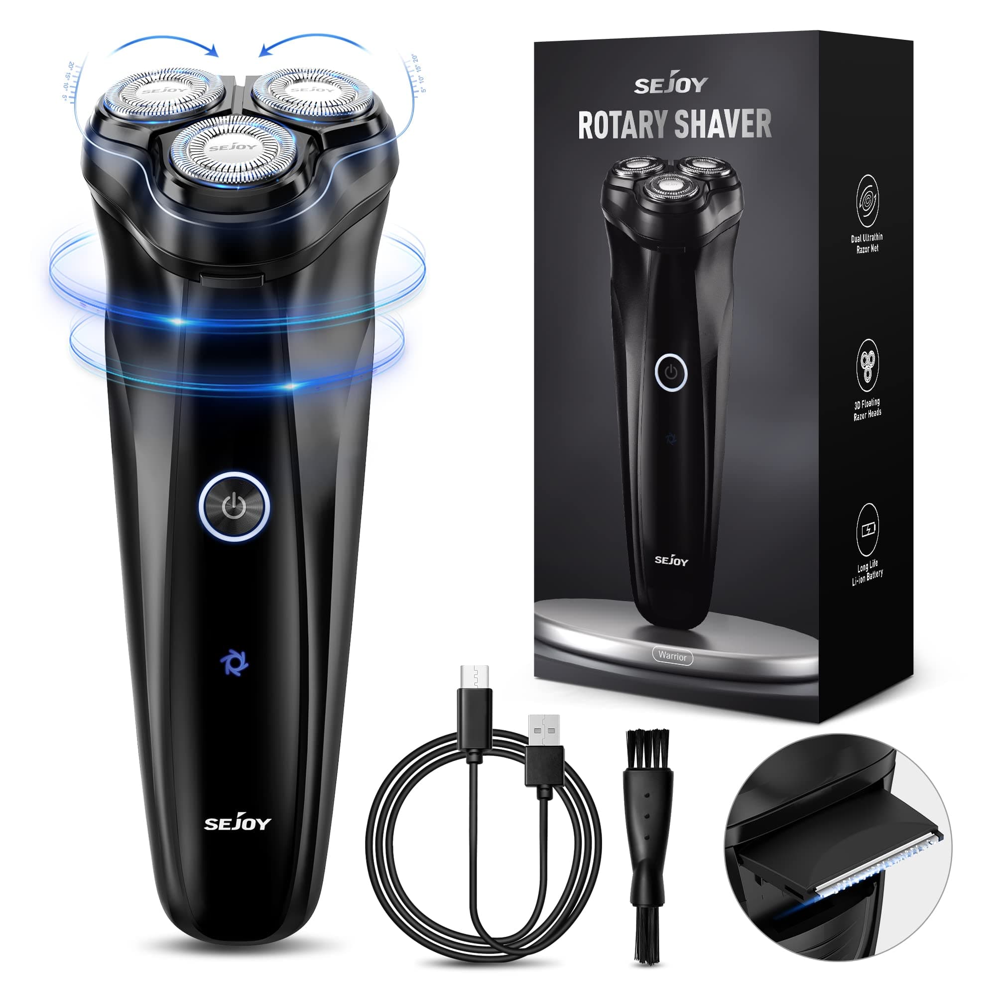 3D Electric Shaver Rotary Shavers,Electric Razor for Men,Rechargeable Electric Razor Shaving Machines,with Pop-up Trimmer,1 Hour Fast Charging,90-Min Shaving,3D Floating Head,LCD Power Indicator