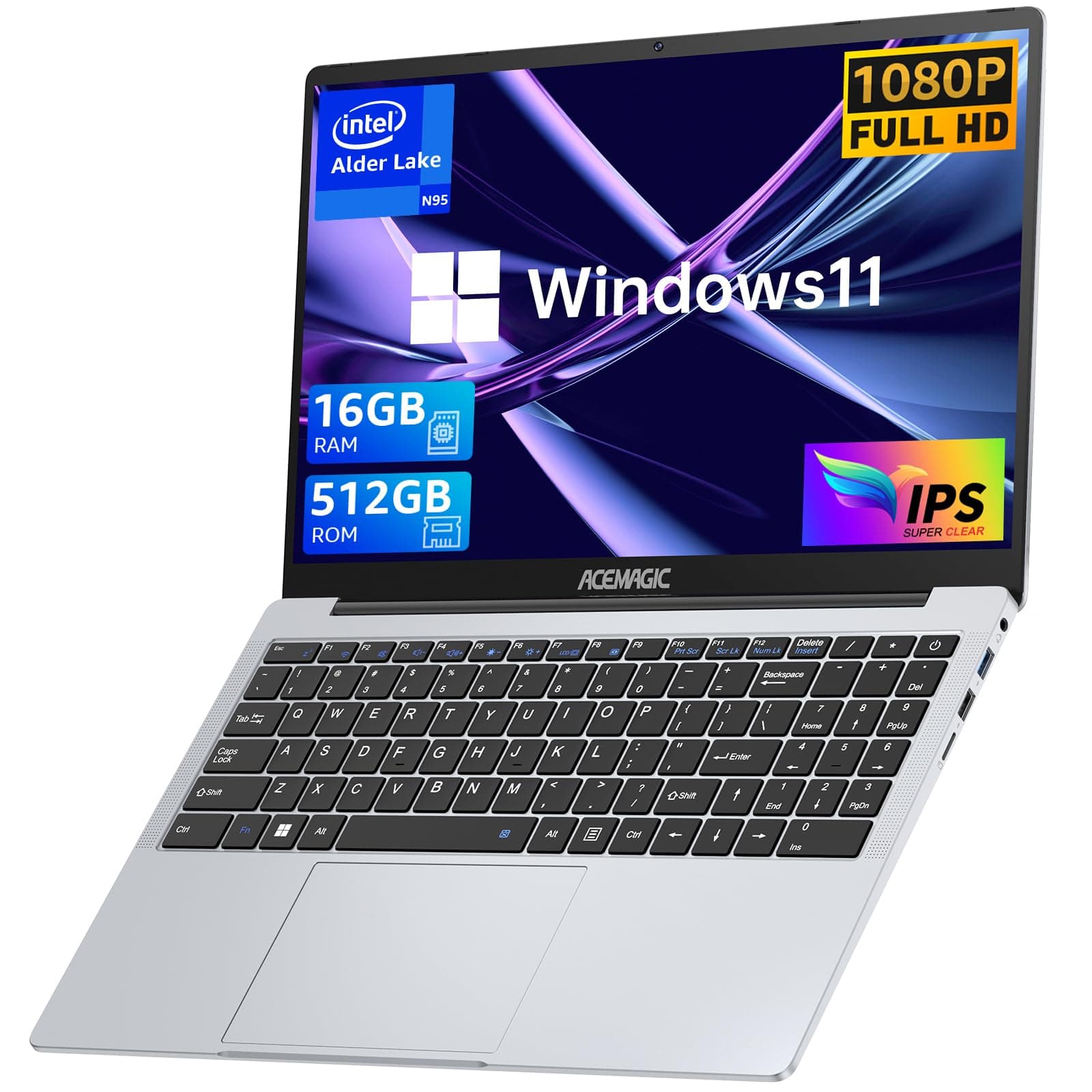 ACEMAGIC Laptop Computer, Quad-Core N95 Processor 16GB DDR4 512GB SSD, 15.6 inch 1080P FHD Laptop, Windows 11, Metal Body, 2.4G/5G WiFi, BT5.0, Webcam, Type_C, USB3.2