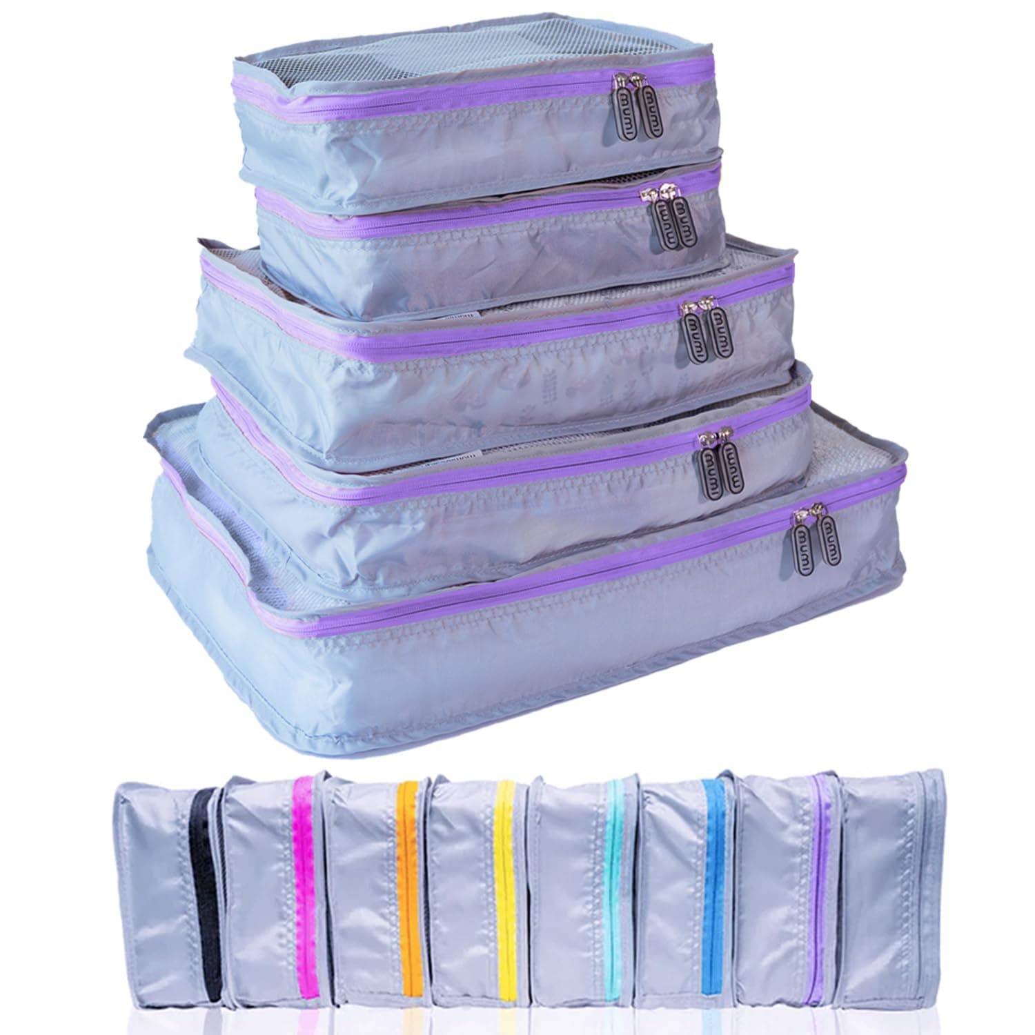 Packing Cubes – 5-Piece Compression Packing Cubes for Travel, Luggage Organizers for Suitcases, Carry-On Bags, Backpacks, and Duffel Bags – Space-Saving Travel Essentials - Purple