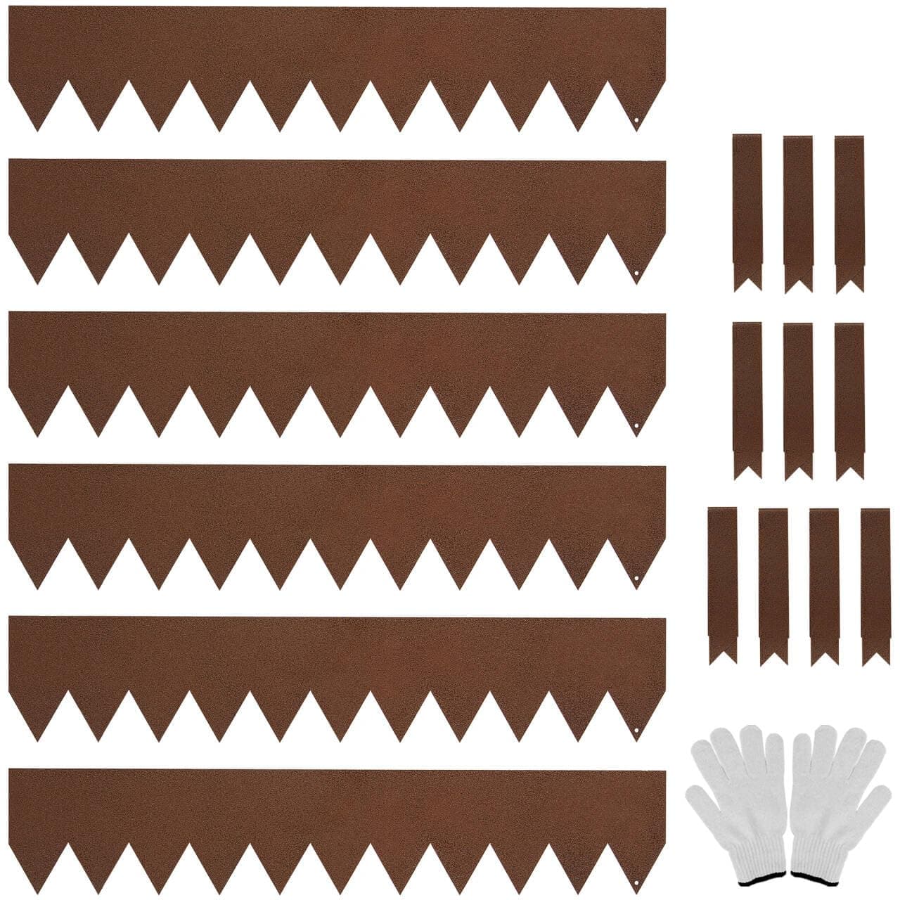 KOL Galvanized Steel Garden Lawn Edging - 40" L x 6" H (20FT Total Length) - 6-Pack Bronze Bendable Metal Landscape Edging Strips - Heavy Duty Hammer-in Border with 7 Clips - 20-Gauge