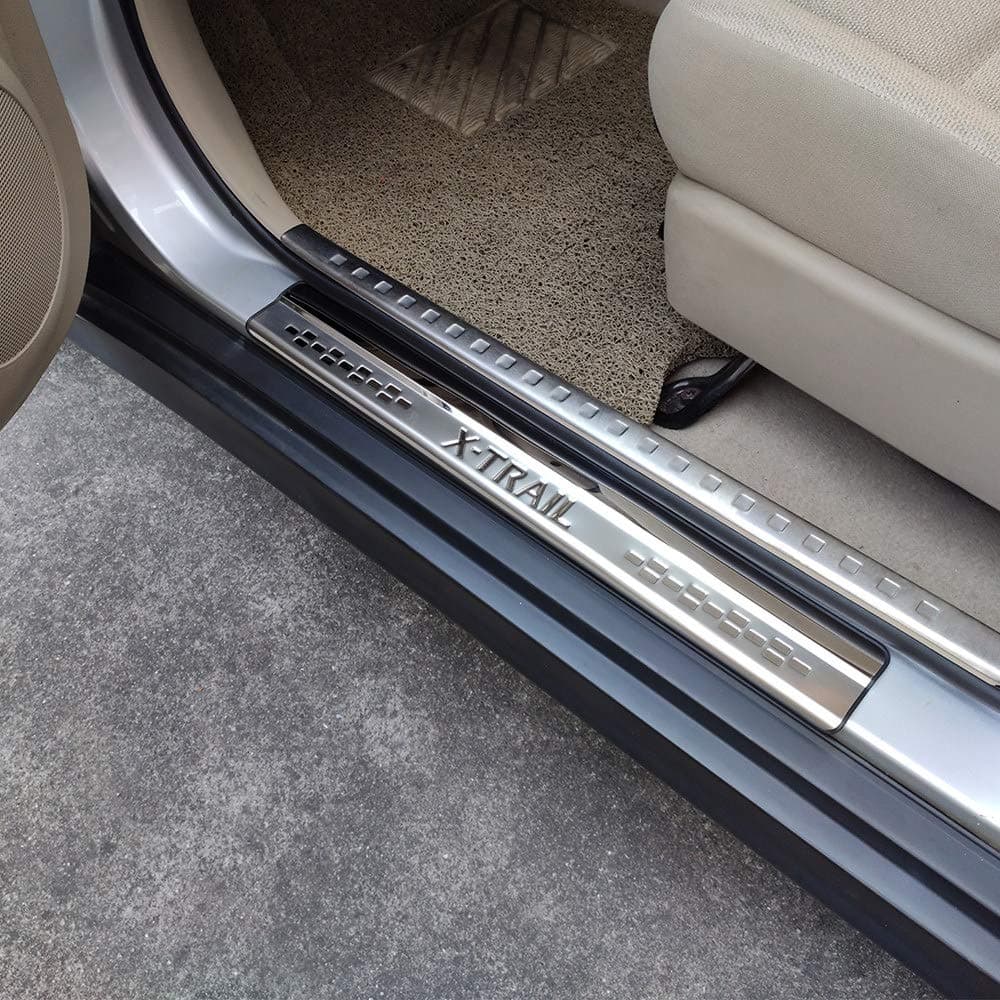 HJHNB 4 Pcs Car Door Sill Protector For Nissan X-Trail T32 2014 2016 2017 2018 2019, Trim Scuff Pedal Threshold Cover Protection Trim Accessories, Stainless Steel