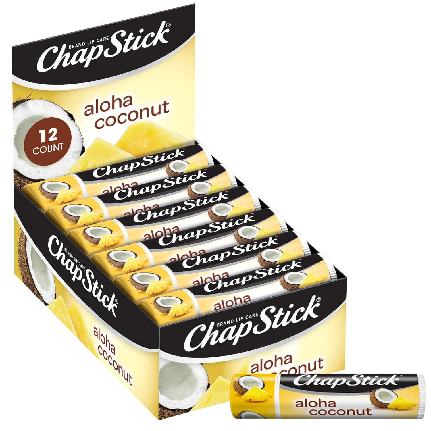 Chapstick Limited Edition Tropical Paradise Collection Aloha Coconut Flavored Skin Protectant Lip Balm Tube - Great for Moisturizing & Hydrating Chapped, Cracked, Dry Lips - 0.15oz Each, 12 Sticks