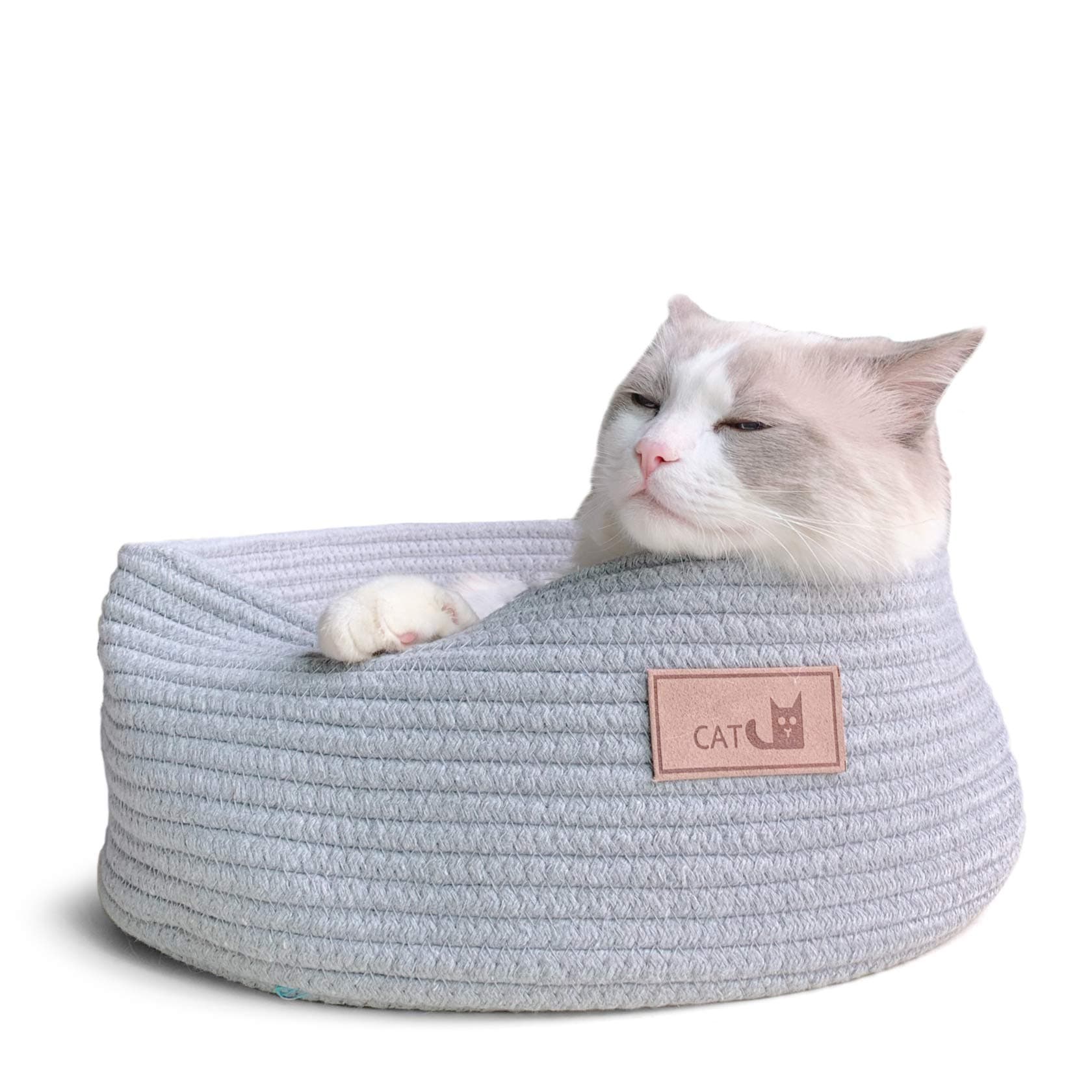 LeerKing Cat Cuddle Cup Basket Bed Round Shape Cotton Chew Resistant for Puppy Small Dog Pet Grey