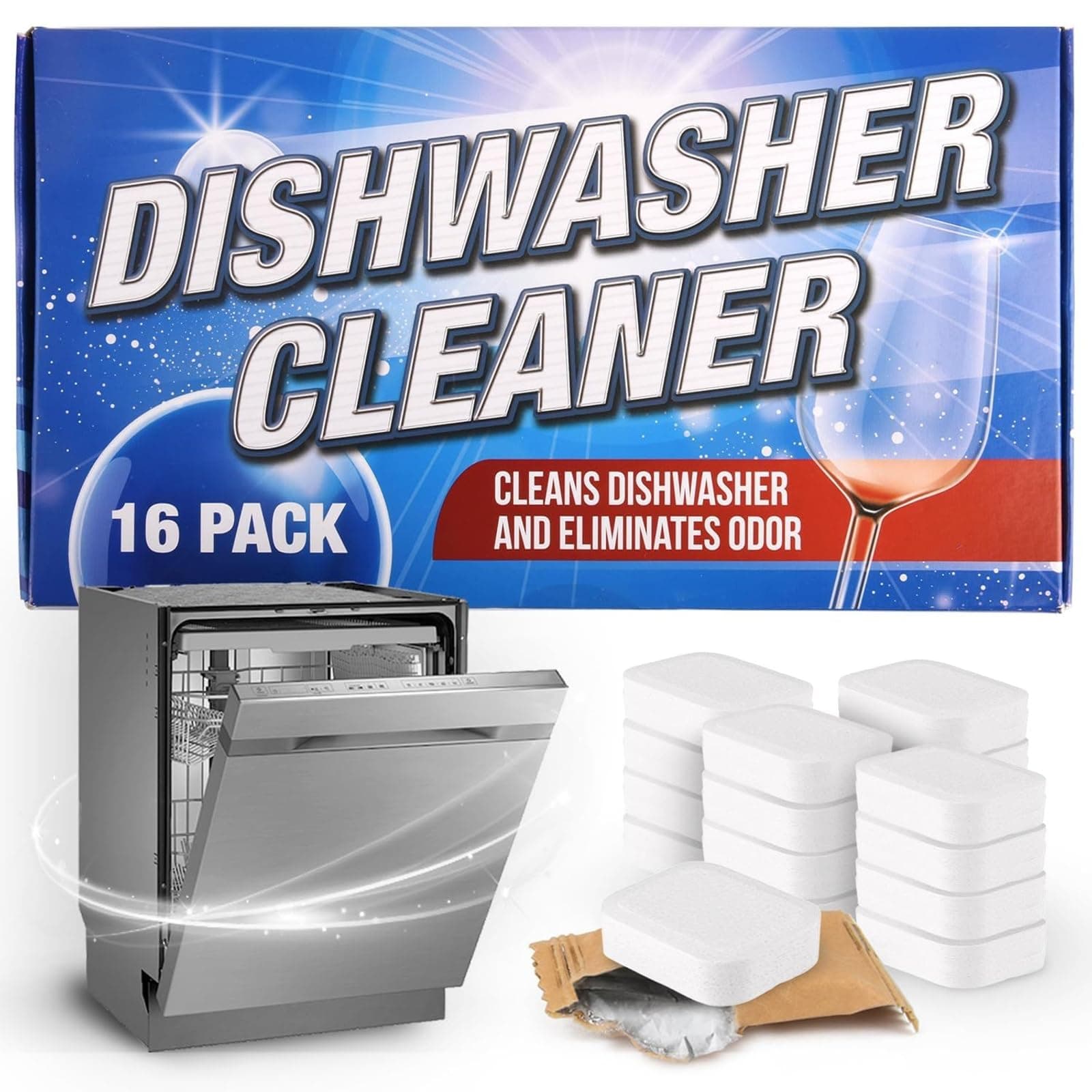 IMPRESA Dishwasher Cleaner & Deodorizer Tablets - 16 Count Appliance Cleaner for Limescale & Hard Water Stains - Spray Arm & Filter Deep Clean - Fresh Scent Cleaning Tablets