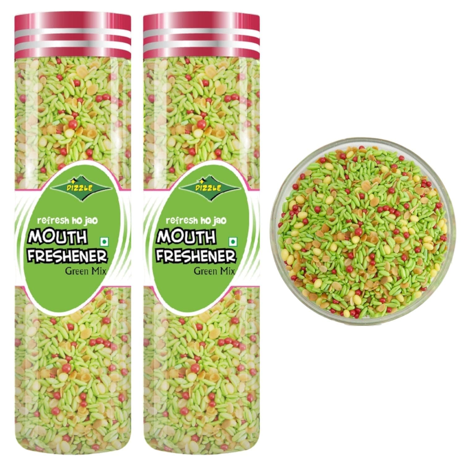 Dizzle Green Mix Sugar Coated Sounff 2 X 210g - Sweet and Spicy Mouth Freshener - Ideal for After Meals - Refreshing Snack for All Ages