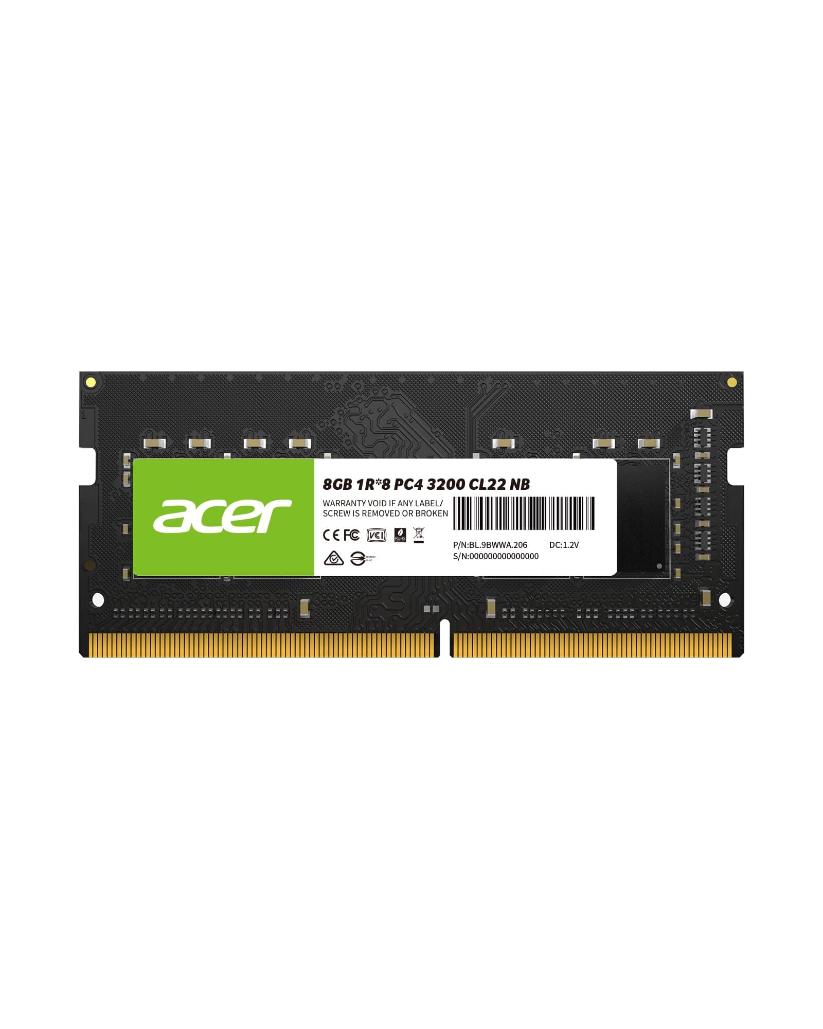 Acer SD100 DDR4 8GB Up to 3200 MHz Ram, SODIMM PC4-2500 CL22 Computer Memory 1.2V, 260 Pins, PC Laptop Ram - BL.9BWWA.206