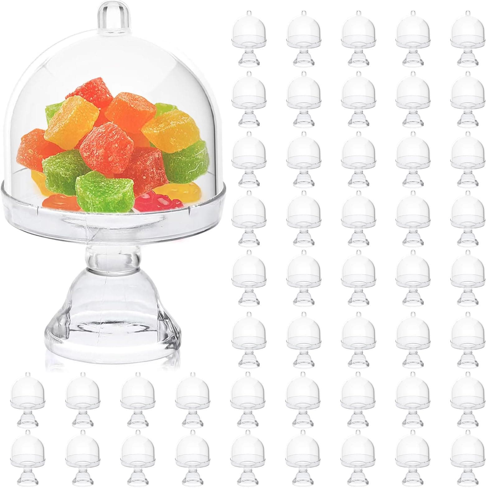 JC HUMMINGBIRD 48 Pieces 4“ H x 2.75“ W Cake Plate Stand with Dome Cover, Clear,