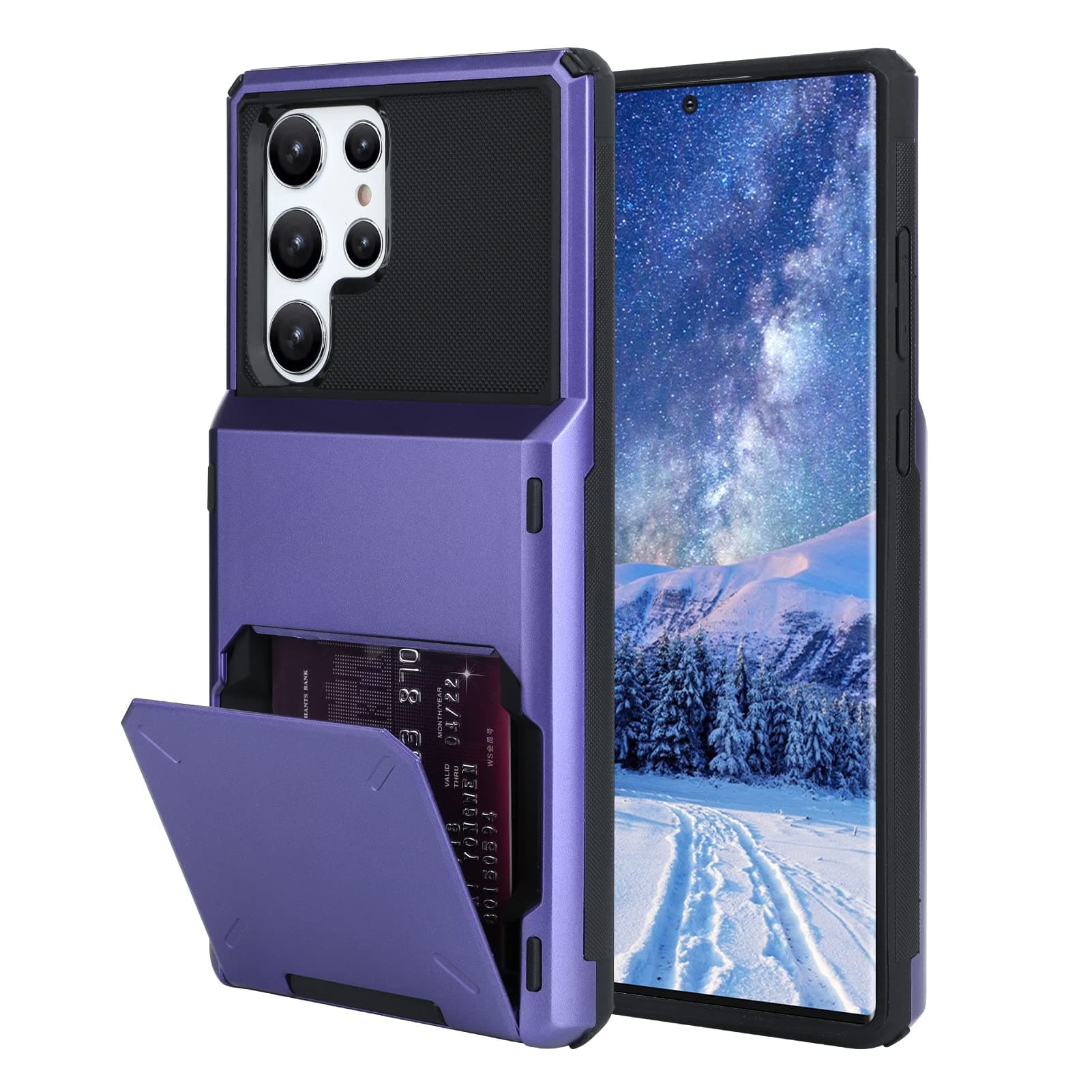 Wallet Case for Samsung Galaxy S22 Ultra with 4 Card Credit Card Holder Slot Shockproof Cover Hybrid Heavy Duty Protection Armor Phone Case Compatible with Samsung Galaxy S22 Ultra-Purple
