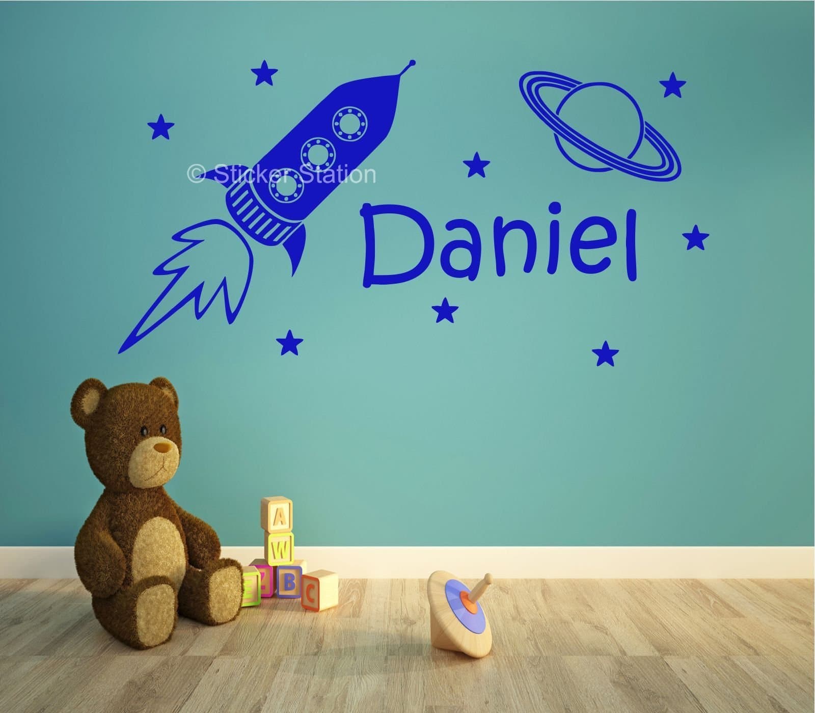 Space Rocket & Stars Kids Personalised Any Name Wall Art Mural Decal Sticker
