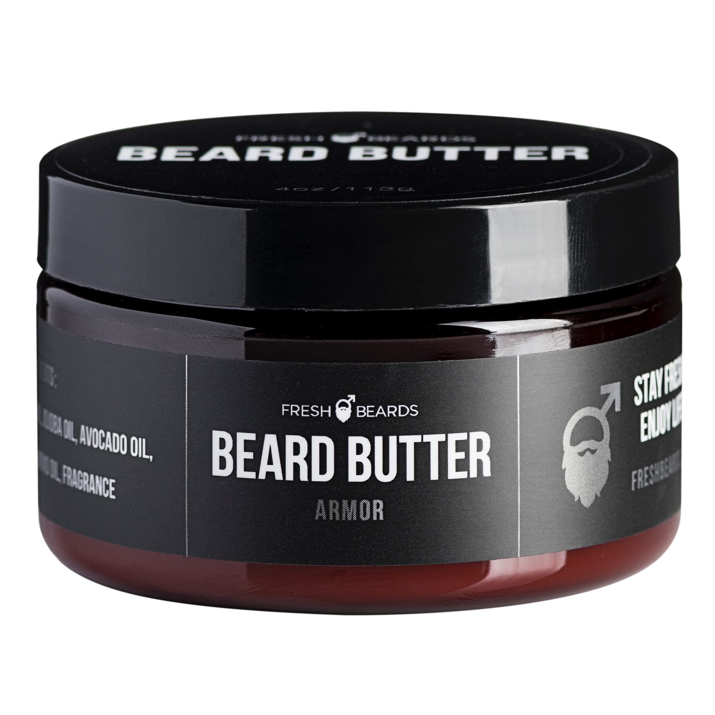 Fresh Beards Armor Beard Butter - Sandalwood, Bourbon, Amber Fragrance - Men's Beard & Mustache Conditioner - Anti-Itch Moisturizer & Softener