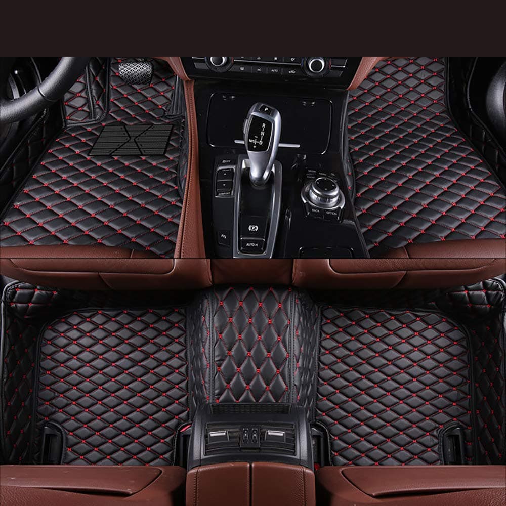 Custom Made Car Floor Mats Fit for Nissan Patrol Y62 7 Seats 2010-2018 All Weather Car Floor Liner Carpets 3D Auto Car Mats (Black with red Stitching, Left Hand Drive)