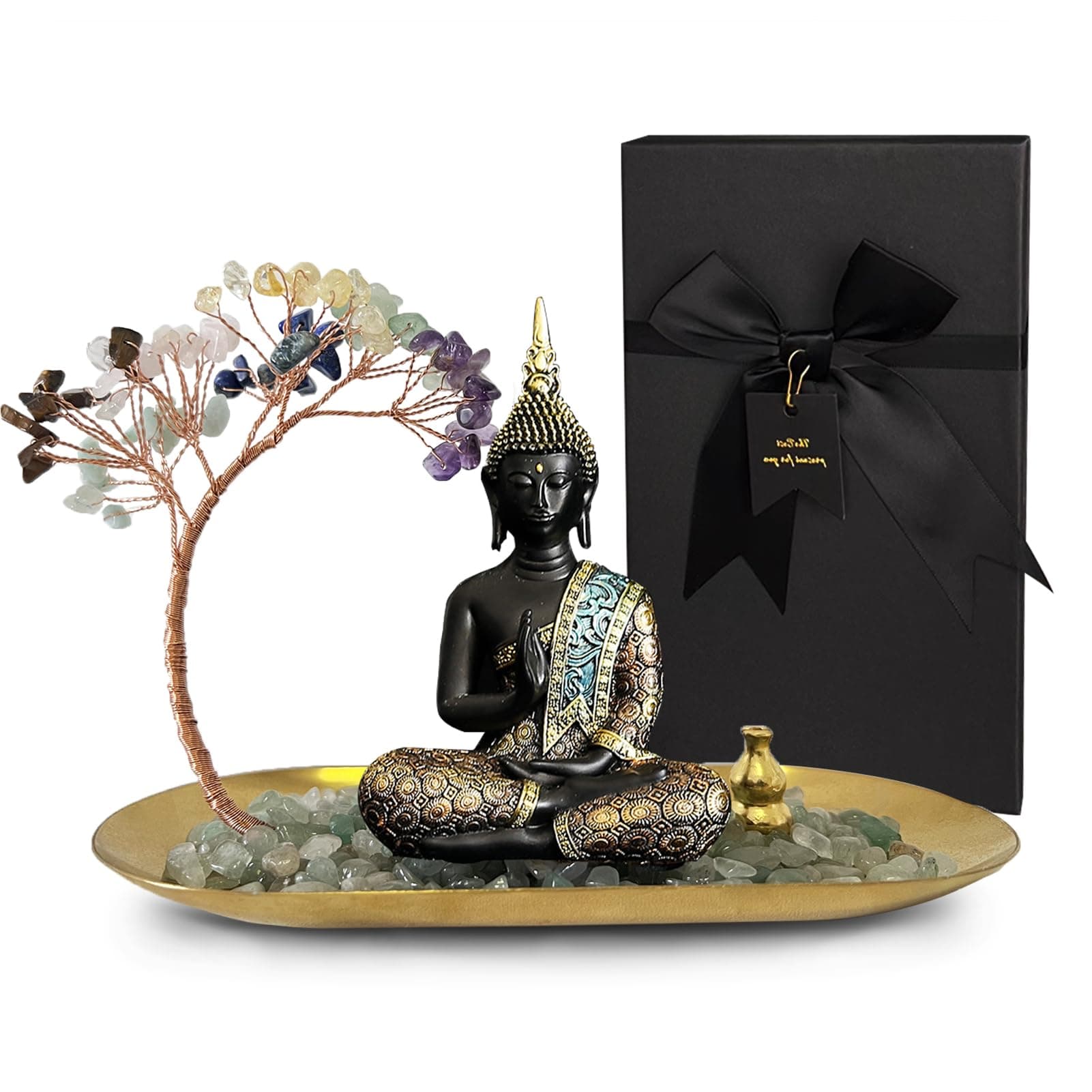 Healing Crystal Tree for Aesthetic Room Decor, 7 Chakra Tree of Life Feng Shui Tree with Incense Holder, Crystals and Healing Stones for Office Living Room Decor