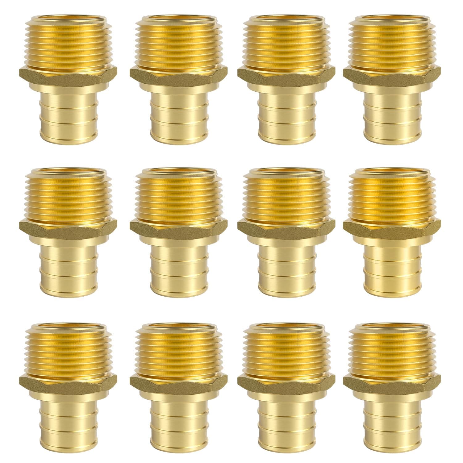 SUNGATOR12-Pack PEX 3/4" x 3/4" NPT Male Threaded Adapter Crimp Fitting, No Lead Brass