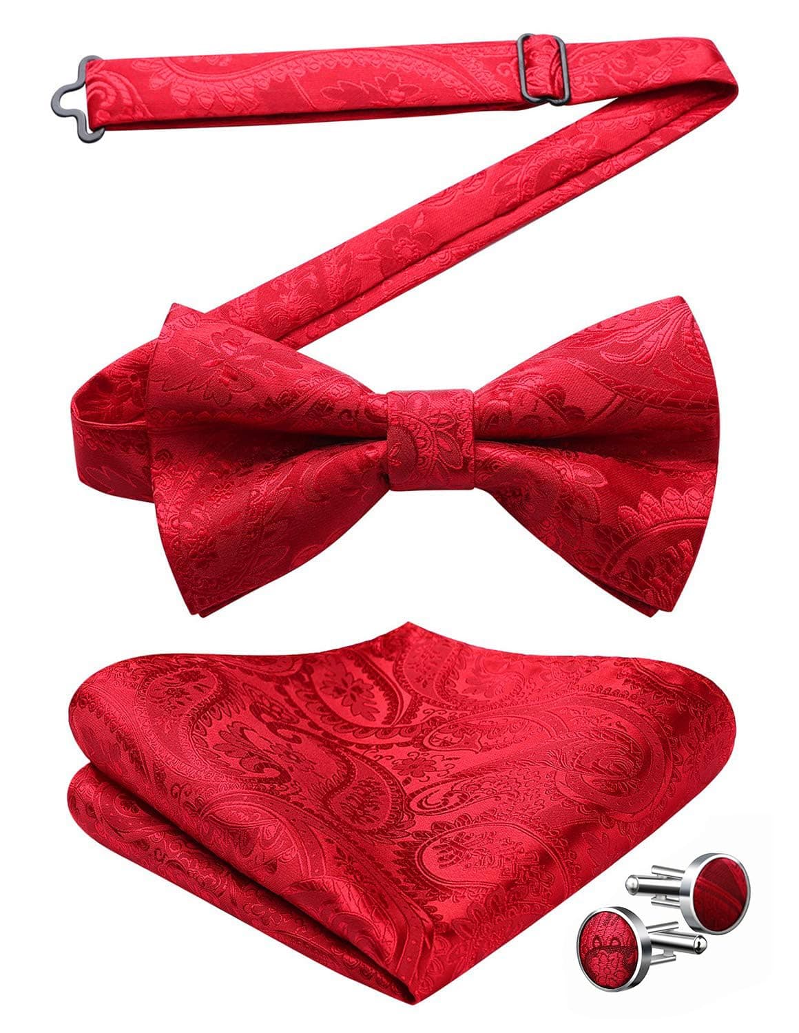 Bow Tie for Men Weddding Mens Pre-tied Bow Tie and Pocket Square Cufflinks Set Adjustable Bowtie for Dress Shirt Tuxedo Formal Business Party