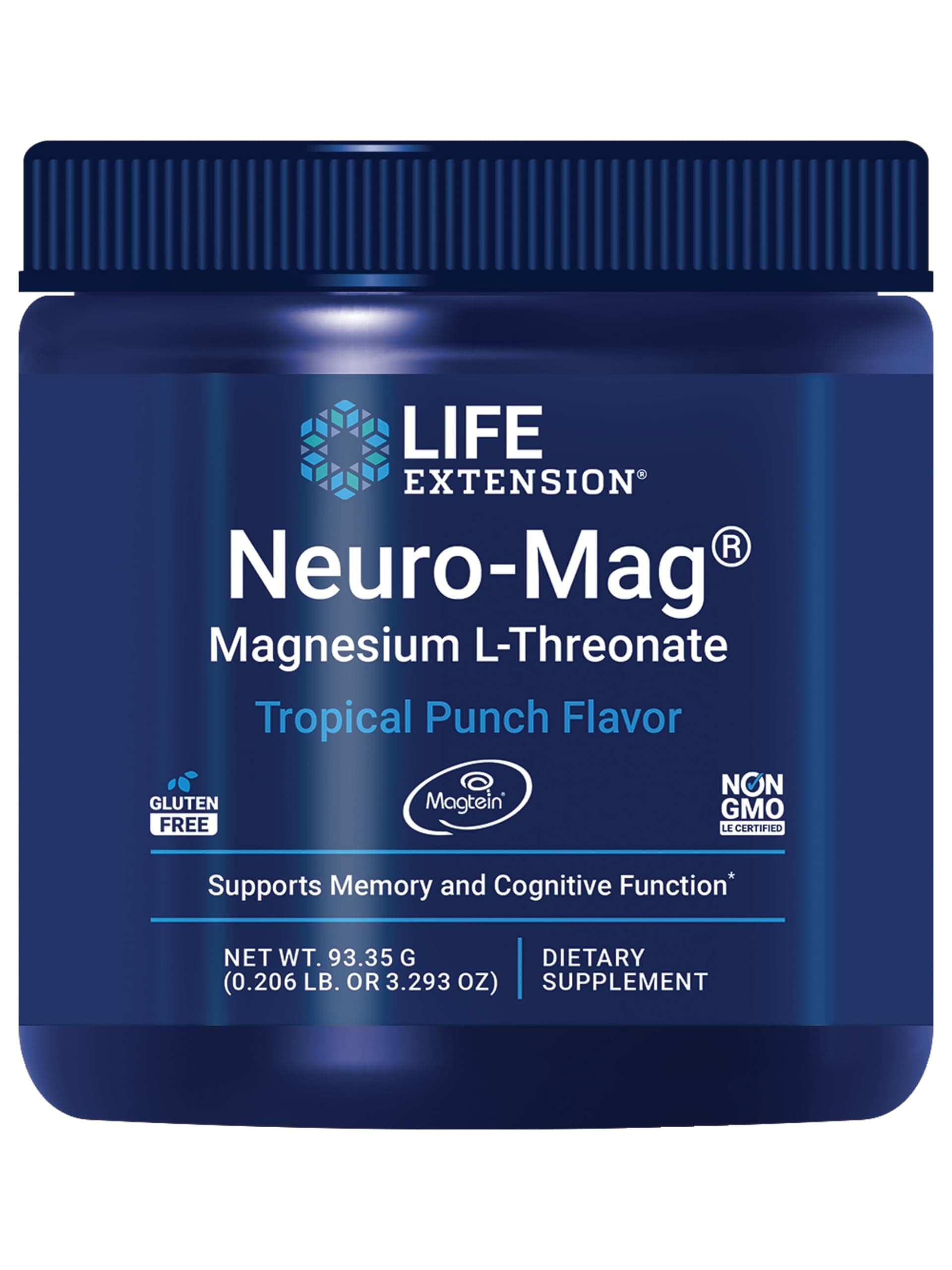 Life Extension Neuro-Mag Magnesium L-Threonate Powder (Tropical Punch) - Ultra-Absorbable Magnesium - Supports Memory, Focus, Cognitive Function & Mood - Gluten free, Non-GMO, Vegetarian (30 Servings)