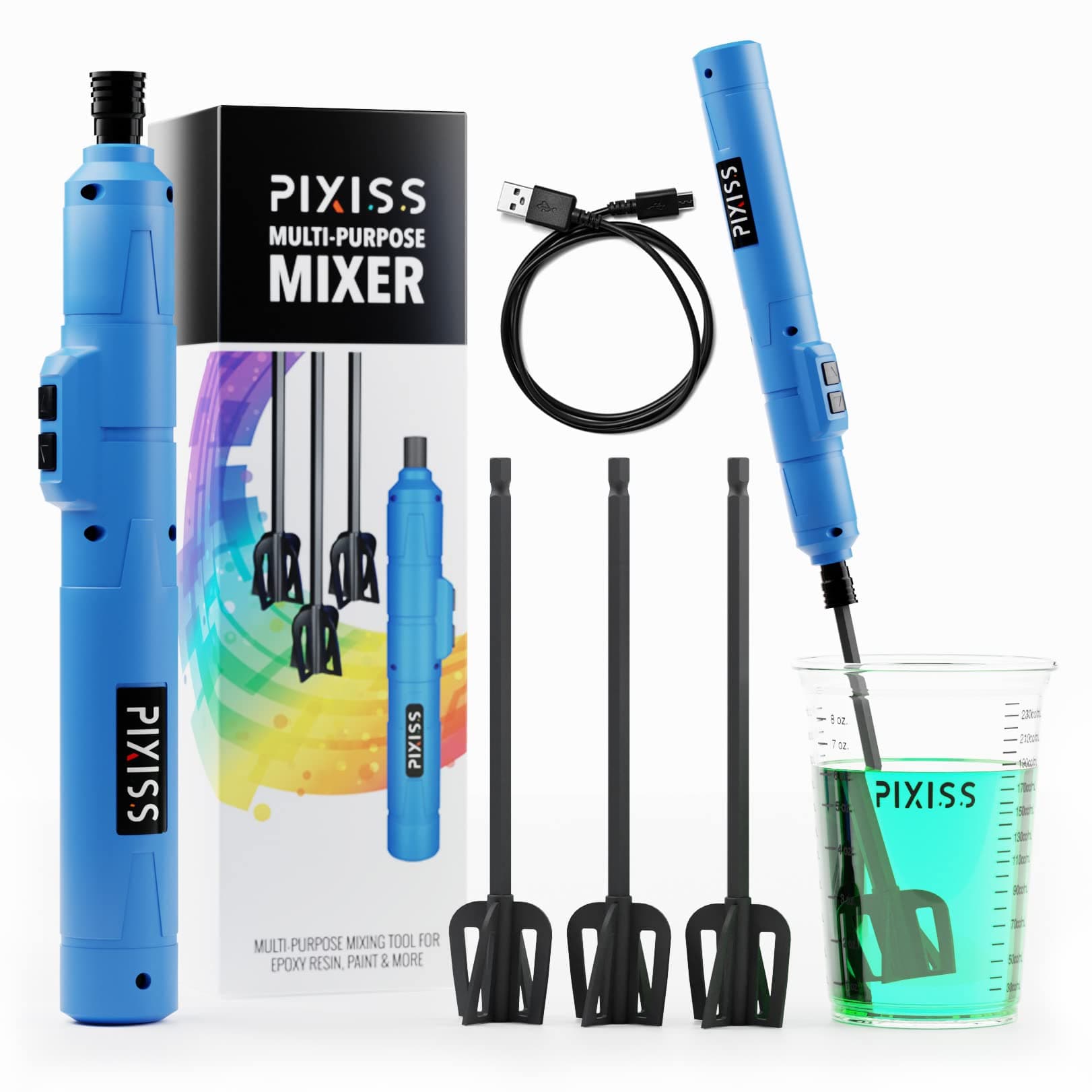 Epoxy Mixer Resin Mixer - Rechargeable Battery Electric Handheld Mixer for Resin Accessories, Epoxy Stirrer for Resin, Silicone Resin Molds Mixing, Epoxy Molds, DIY Crafts Tumblers, 3 Included Paddles
