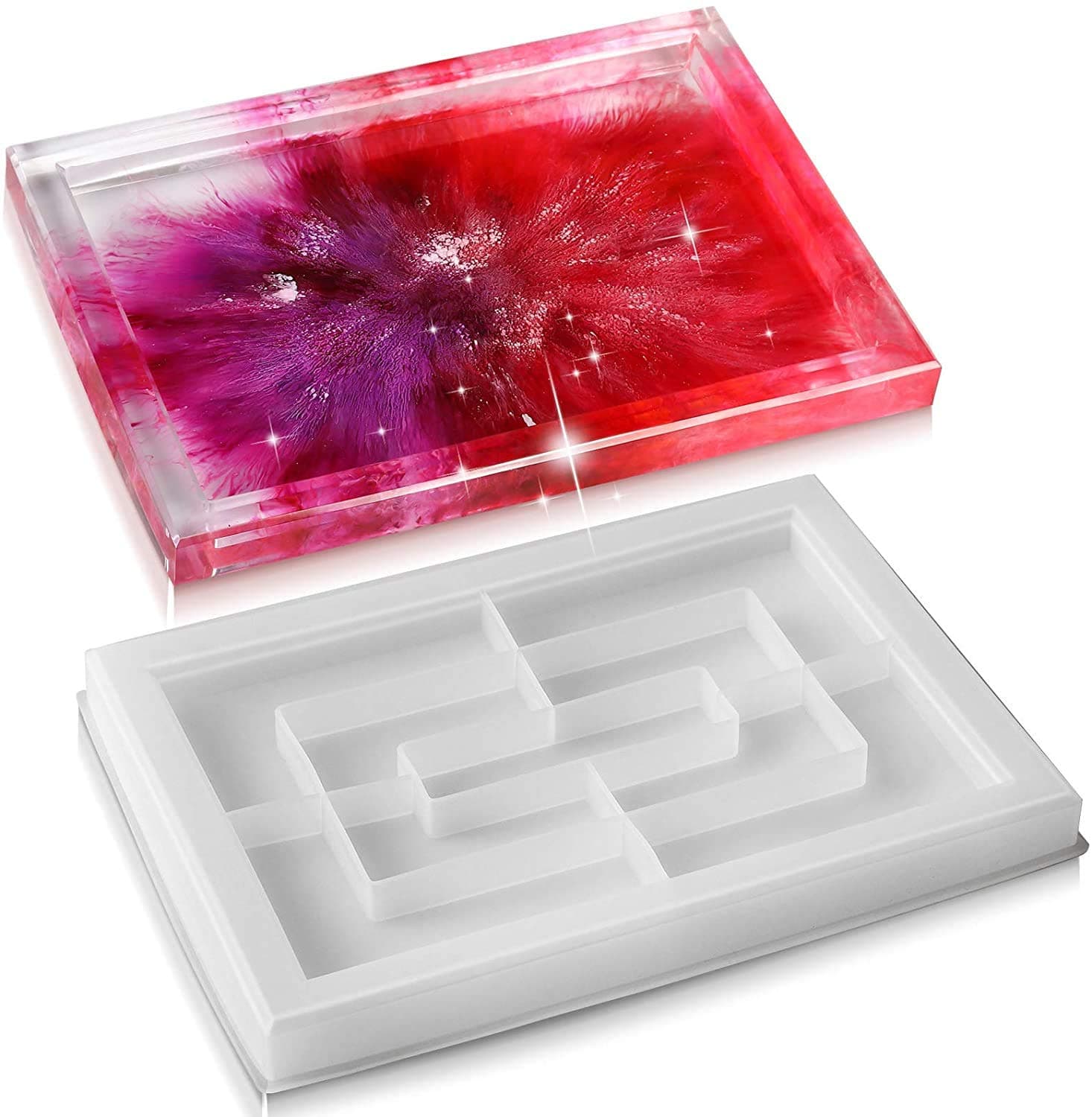 DELFINO Tray Molds, Large Tray Molds for Resin Casting, Cool Rolling Tray Epoxy Silicone Molds Easy to Release Rectangle Resin Casting Molds with Edges.