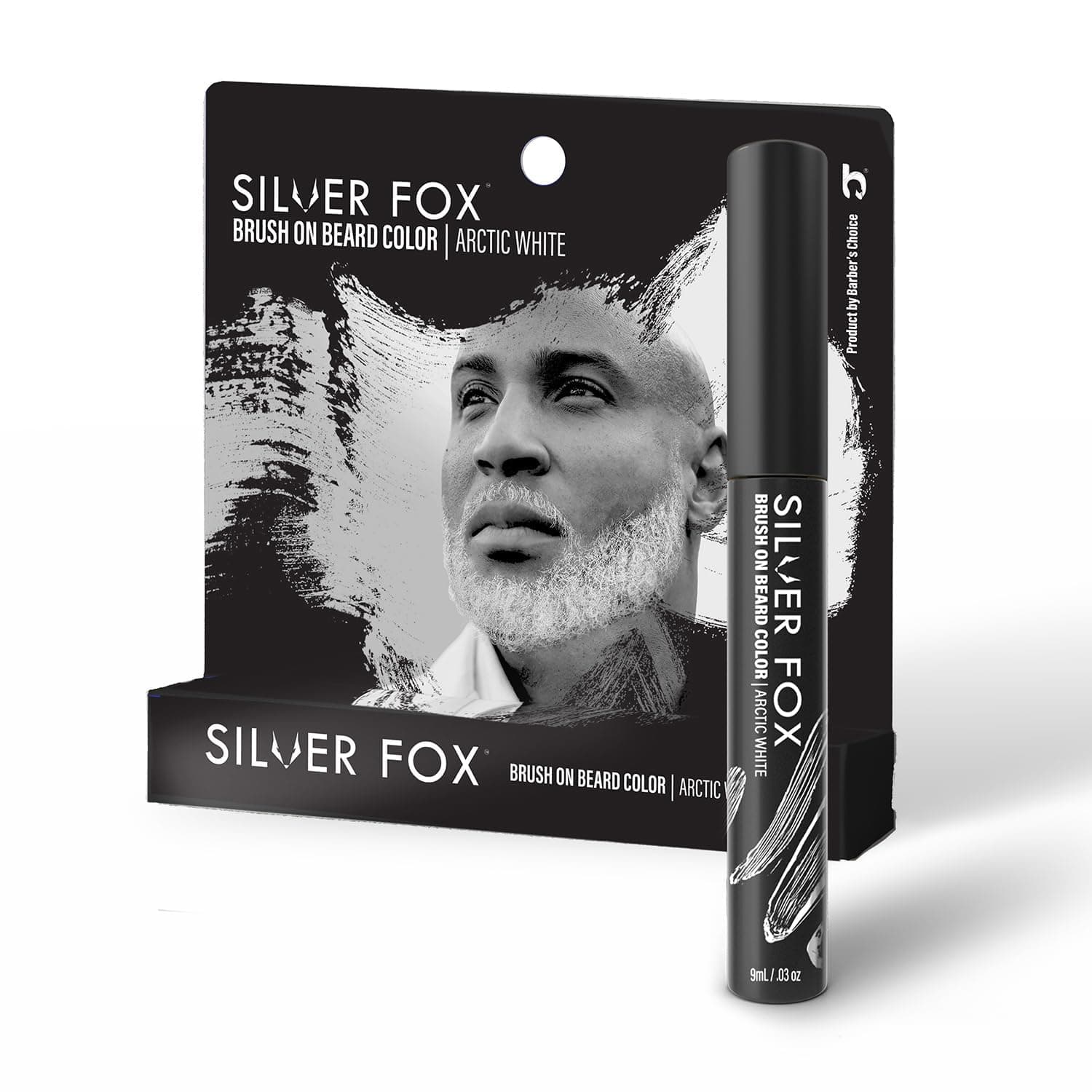 Barbers Choice Silver Line, Facial Hair Brush on Temporary Color for Silver Fox Men- Instantly Brighten White Beards, Mustache & Sideburns, Less Yellow, Easy Application, Arctic White