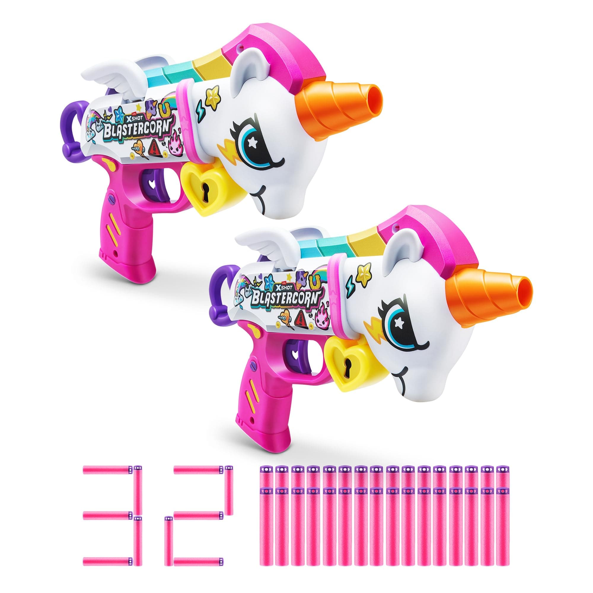 XShot Blastercorn, Unicorn Blaster, (2 Blasters, 32 Darts), Air Pocket Technology Darts and Dart Storage, Outdoor Toy for Boys and Girls, Teens and Adults, Brown Box, (2 Blasters, 32 Darts)