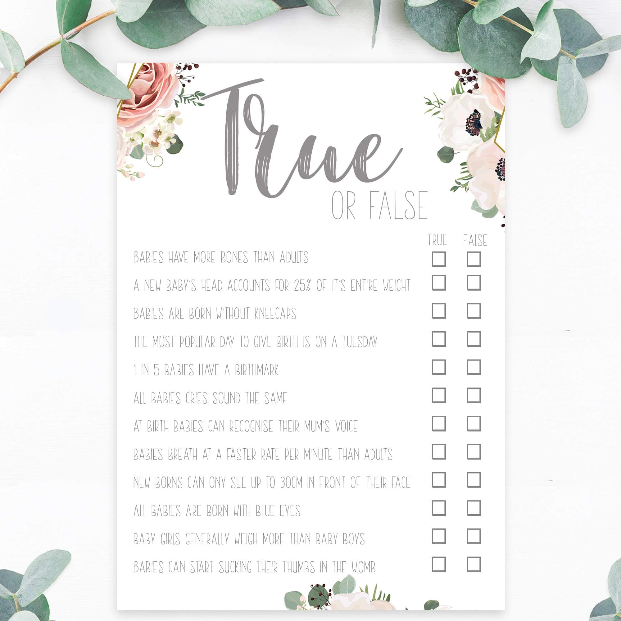 Little Angels JamboreeBaby Shower General Knowledge/ Trivia Cards - 10 Pack Boho Floral Design A5 (BSCT)