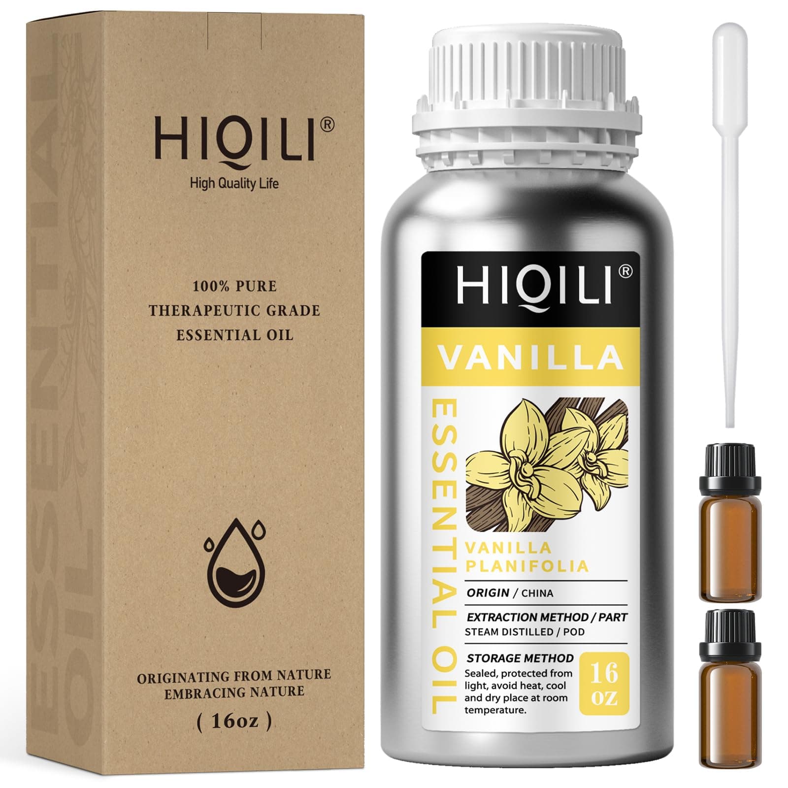 HIQILI 16 Ounces Vanilla Essential Oil, Strong Fragrance for Body Lotion, Candle Making, Soap, Aromatherapy-16 Fl Oz