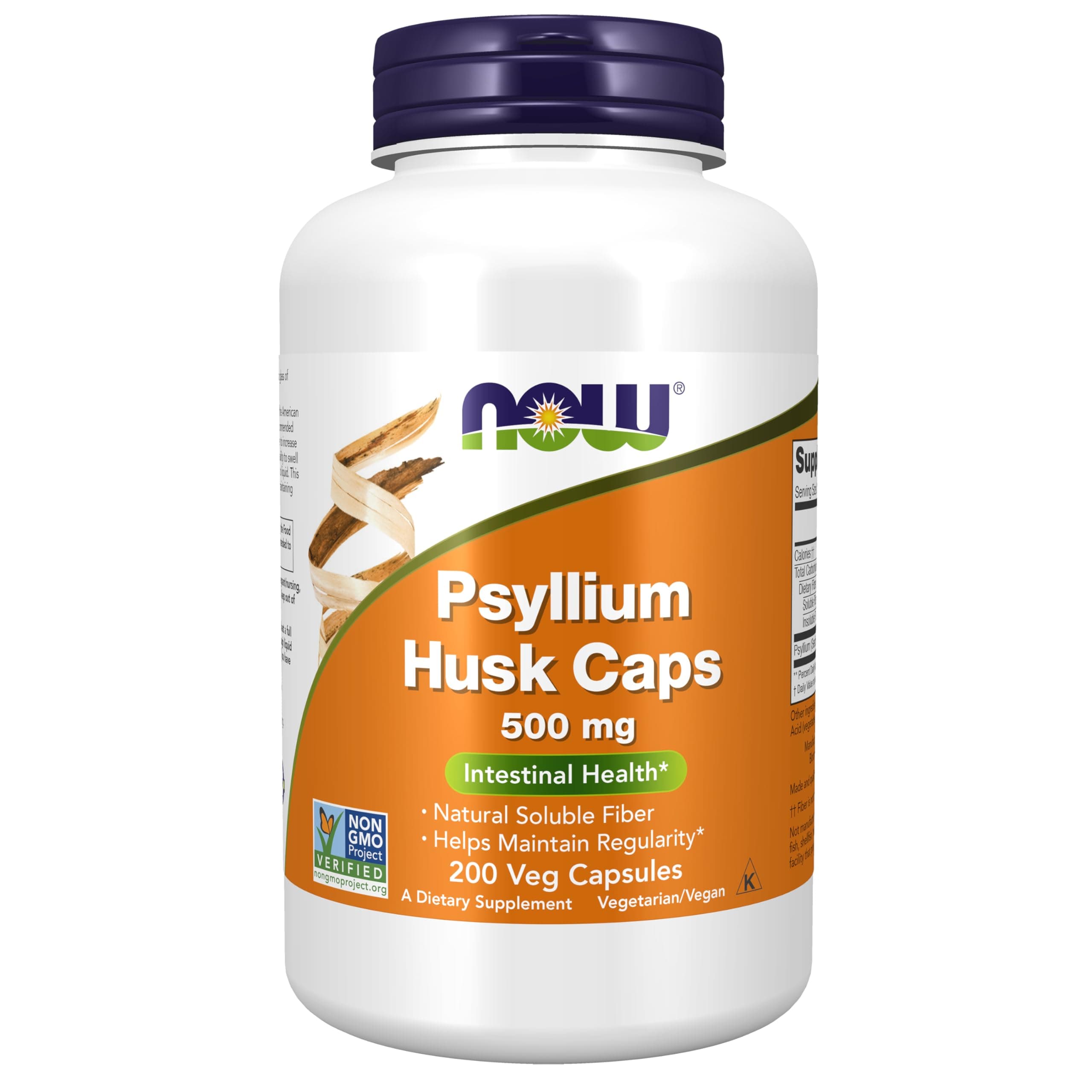 Supplements, Psyllium Husk Caps 500 mg, Non-GMO Project Verified, Natural Soluble Fiber, Intestinal Health*, 200 Veg Capsules