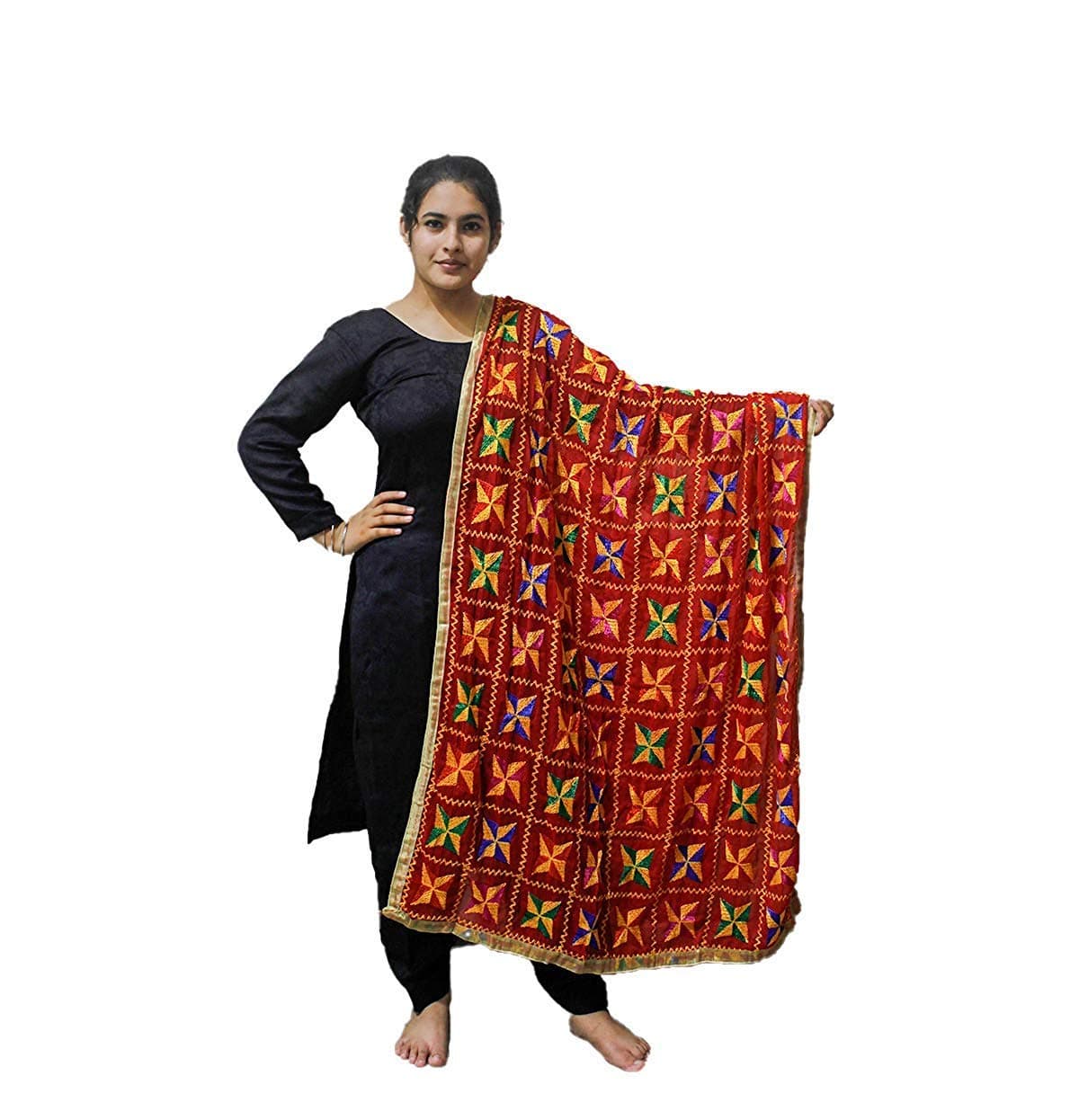 Sahej Suits Red Phulkari Pankha Dupatta