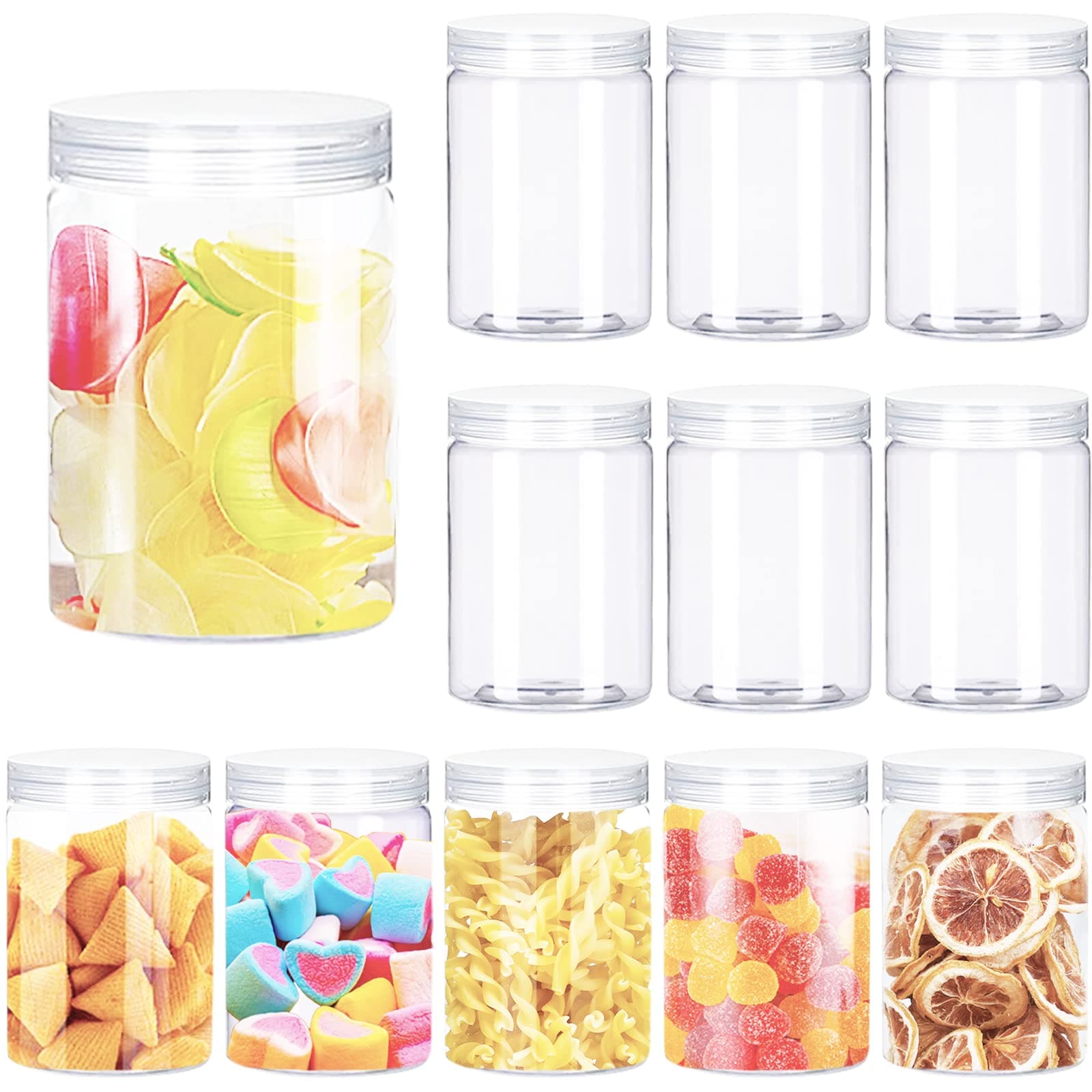 OJYUDD 12 Pack Clear Plastic Jars with Lids,Plastic Containers with Lids for Cosmetics, Lotions, Body Butters, Slime & Beauty Products(9.5 oz)
