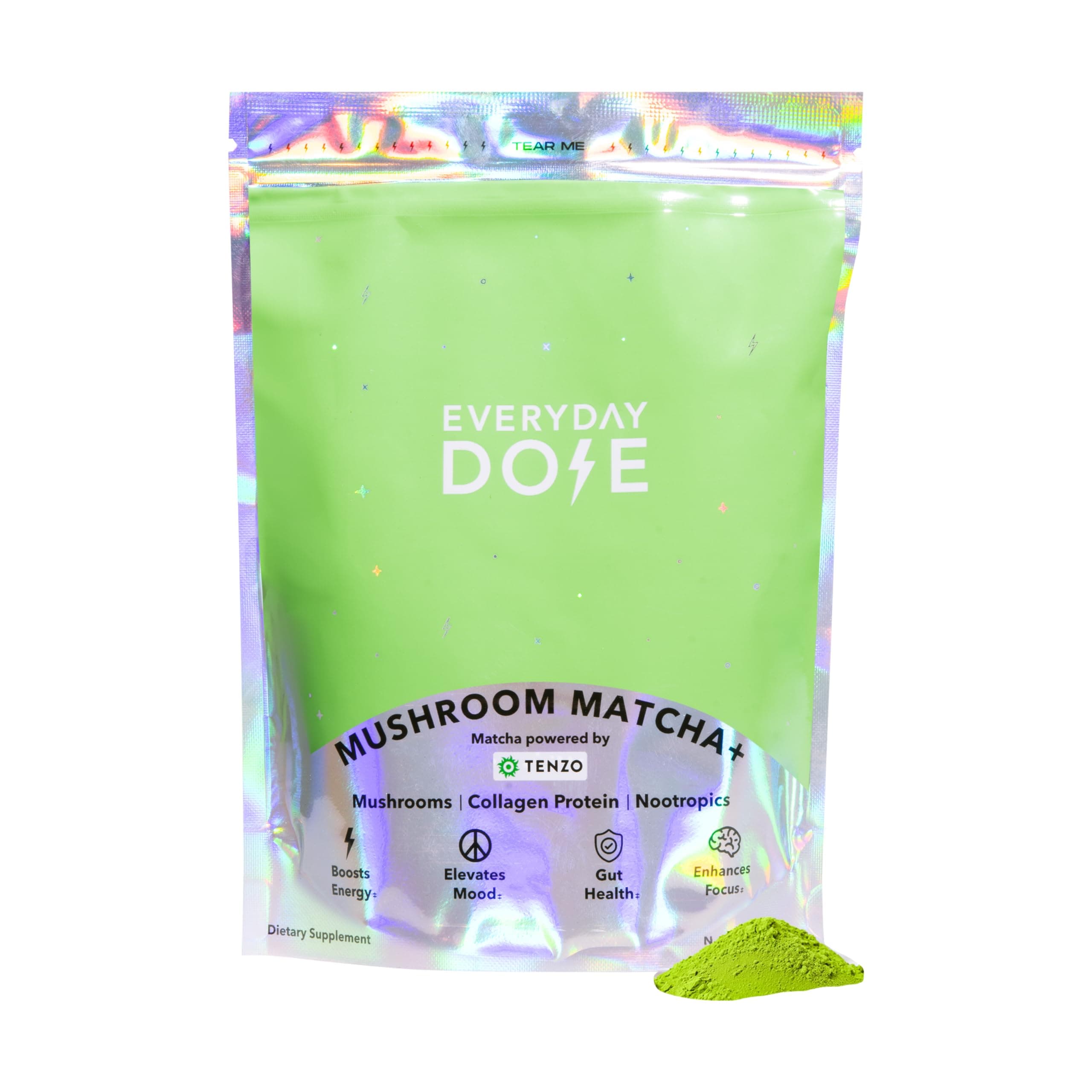 Everyday Dose Ceremonial Grade Mushroom Matcha Powder | Japanese Tea With Grass Fed Collagen, Lion's Mane, Chaga, L-Theanine | For Better Focus, Energy, Digestion & Immune